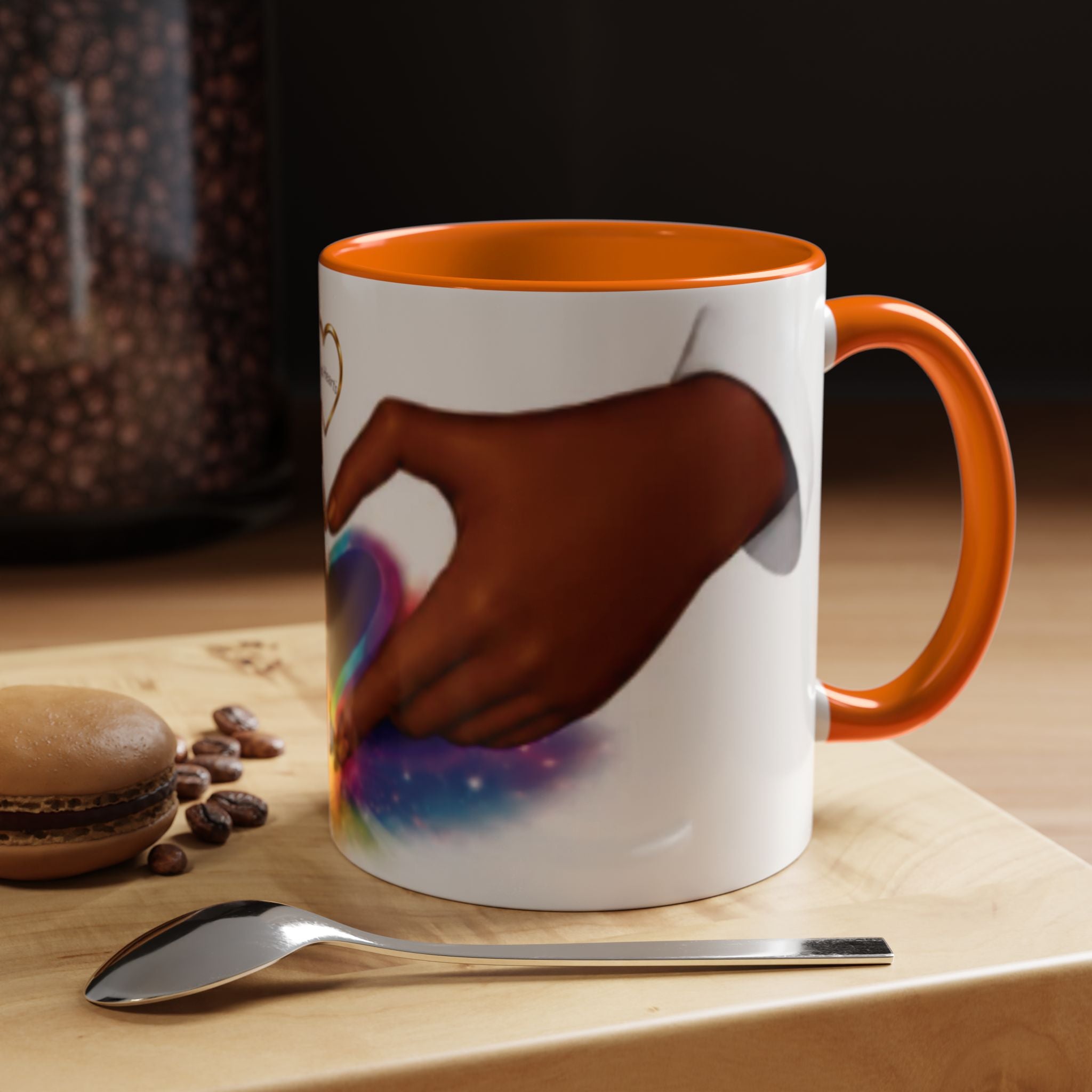 Link Hearts™ Unity Heart Mug. Rainbow Heart Hands Coffee Cup (Love & Unity)