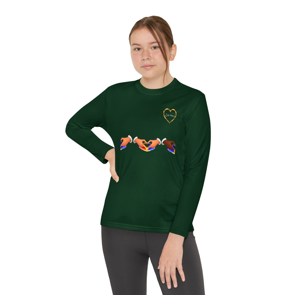 Link Hearts™ Youth Long Sleeve Tee – Rainbow Hand Heart Design (Love Unity)