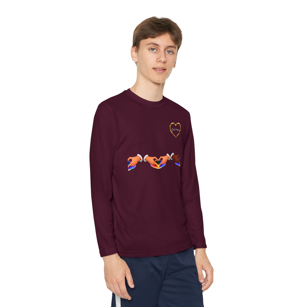Link Hearts™ Youth Long Sleeve Tee – Rainbow Hand Heart Design (Love Unity)