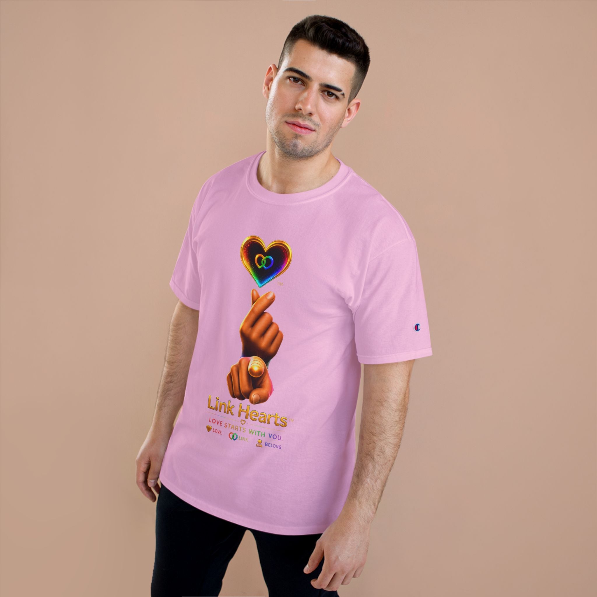 Link Hearts™ T-Shirt — Rainbow Finger Heart Love Graphic Tee