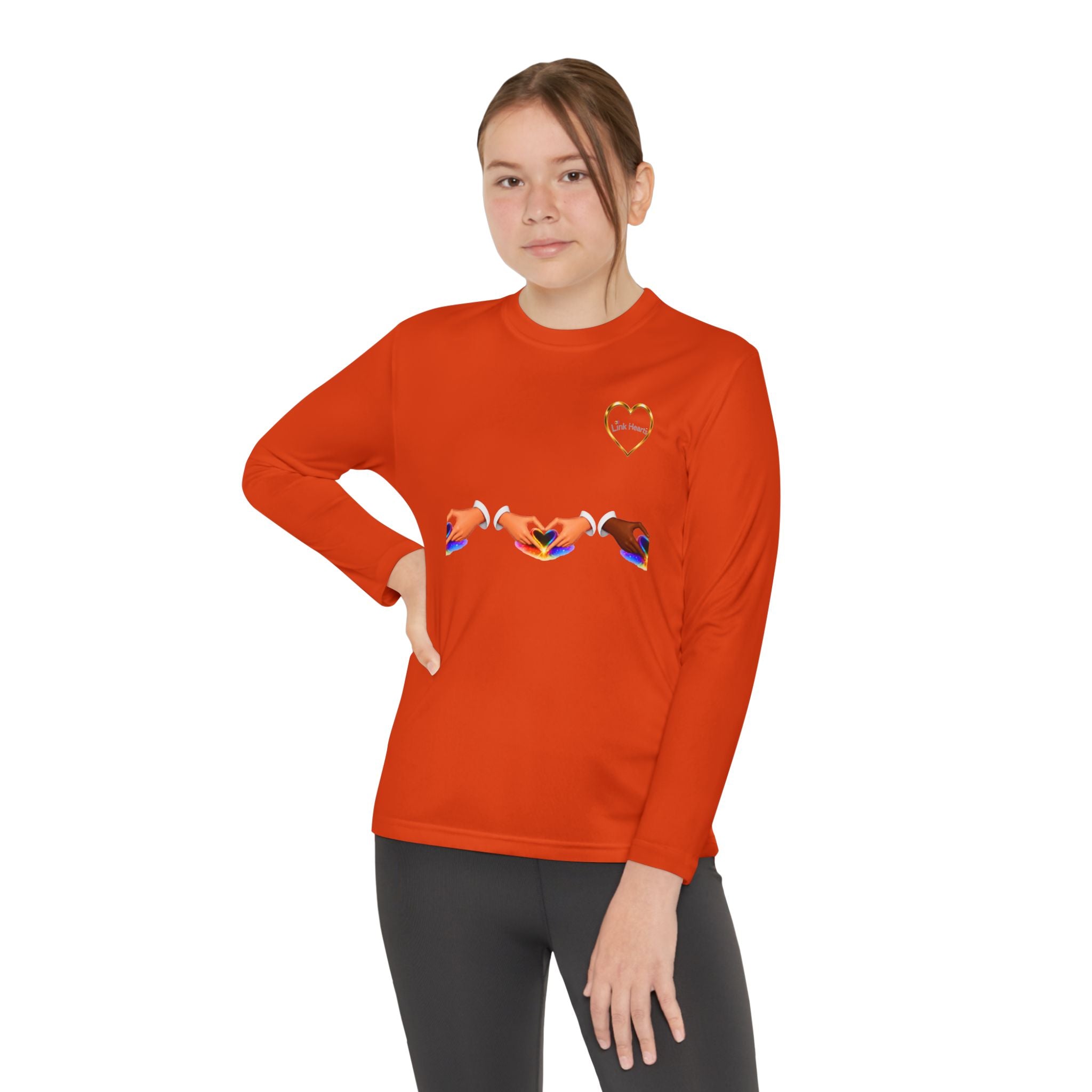 Link Hearts™ Youth Long Sleeve Tee – Rainbow Hand Heart Design (Love Unity)