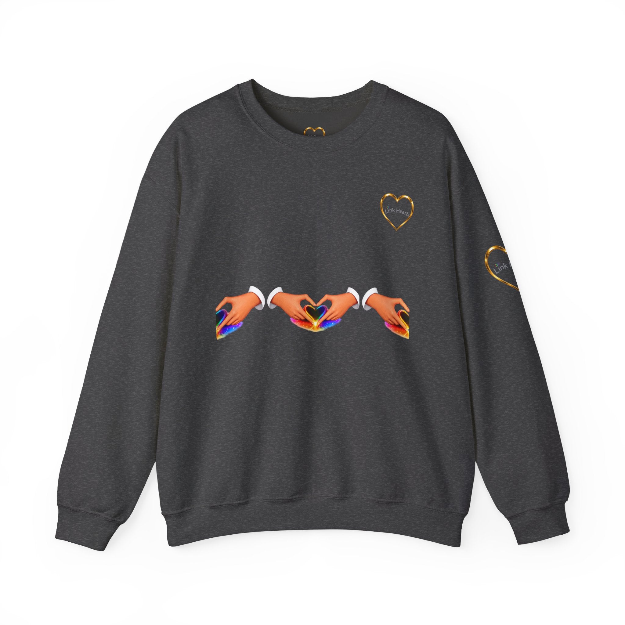 Heart Hands Crewneck Sweatshirt — Rainbow Heart Hand Gesture Pullover