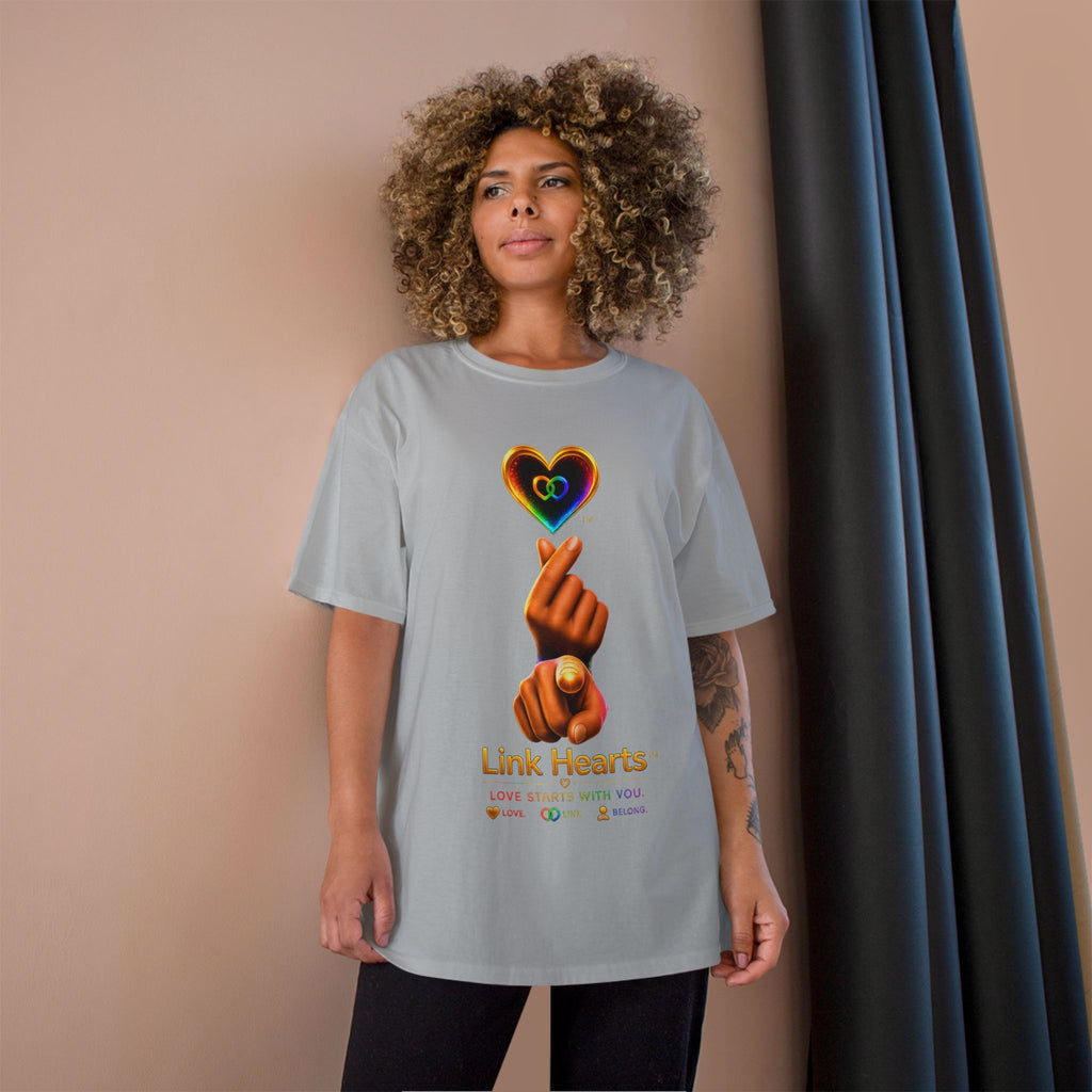 Link Hearts™ T-Shirt — Rainbow Finger Heart Love Graphic Tee
