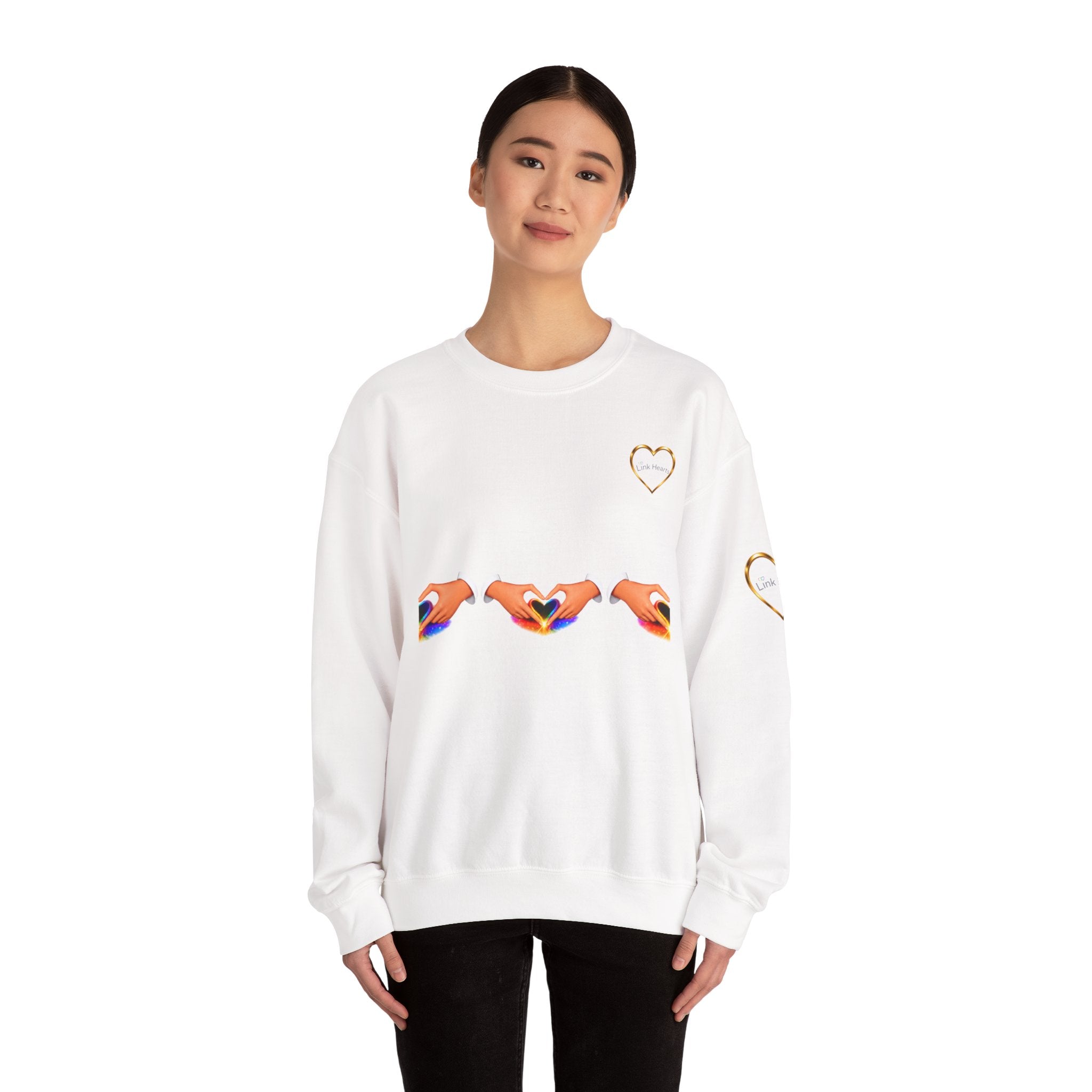 Heart Hands Crewneck Sweatshirt — Rainbow Heart Hand Gesture Pullover