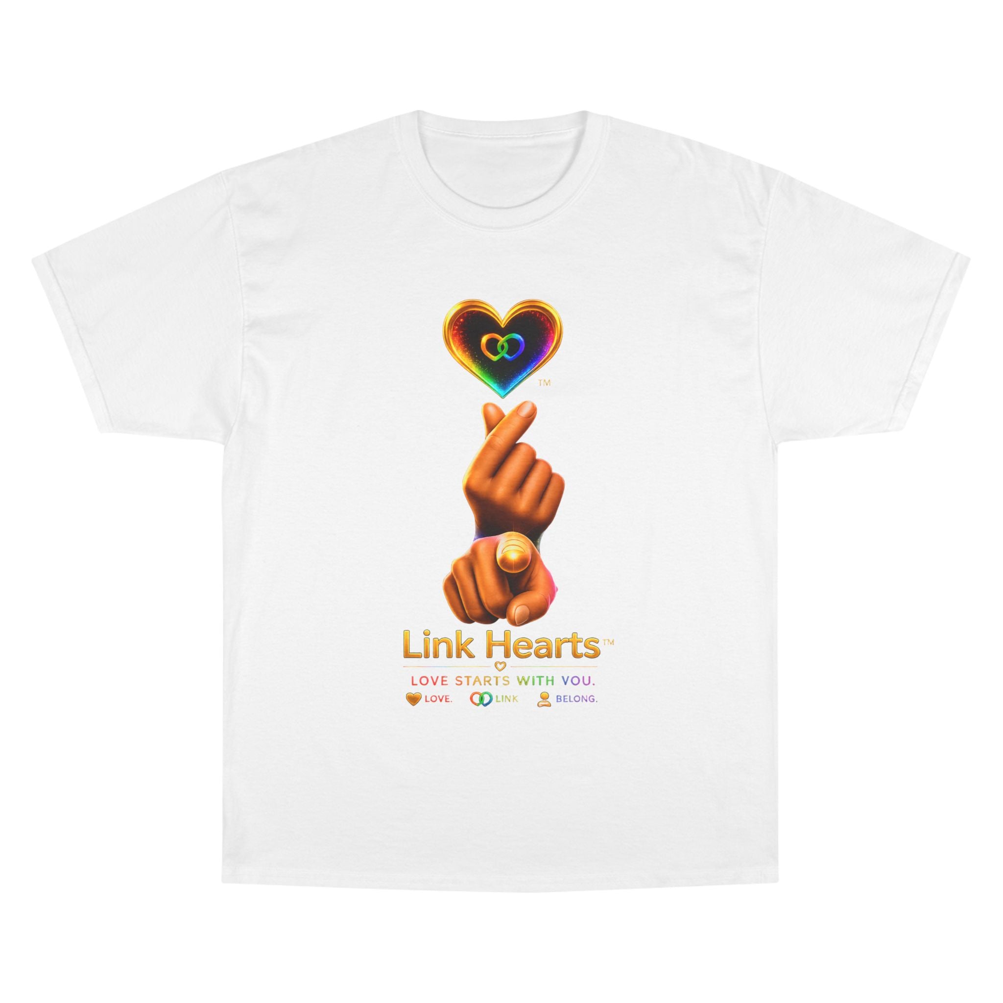Link Hearts™ T-Shirt — Rainbow Finger Heart Love Graphic Tee