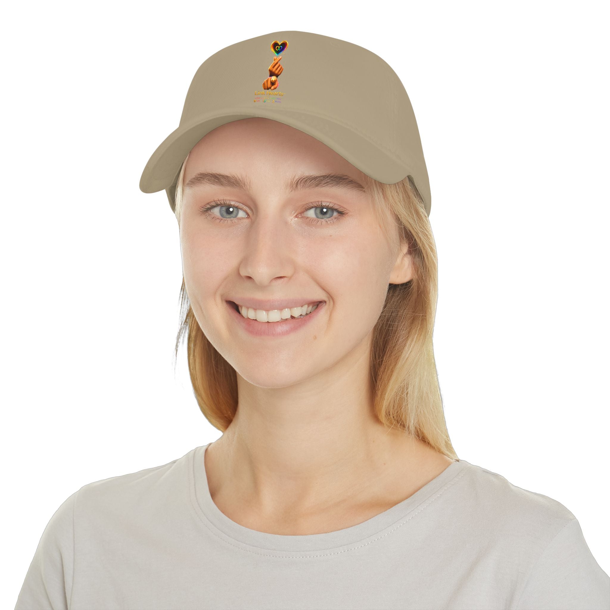 Link Hearts™ — 'Little Hearts' Rainbow Finger Heart Logo Low Profile Baseball Cap — 'Little Hearts' Rainbow Finger Heart Embroidered Cap