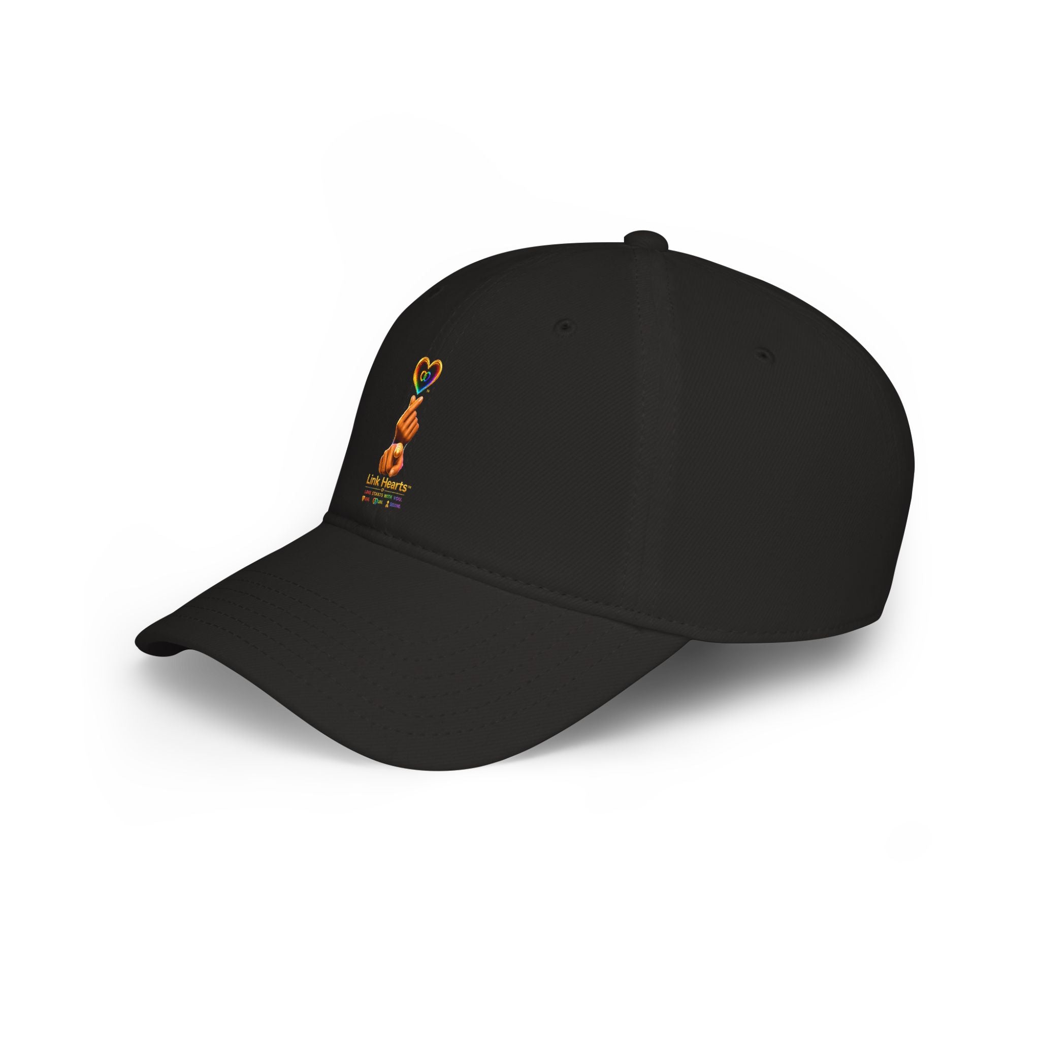 Link Hearts™ — 'Little Hearts' Rainbow Finger Heart Logo Low Profile Baseball Cap — 'Little Hearts' Rainbow Finger Heart Embroidered Cap