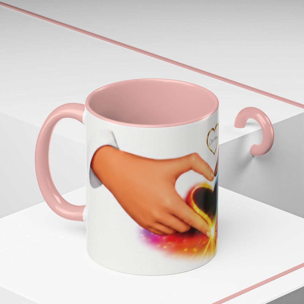 Link Hearts™ Unity Heart Mug. Rainbow Heart Hands Coffee Cup (Love & Unity)