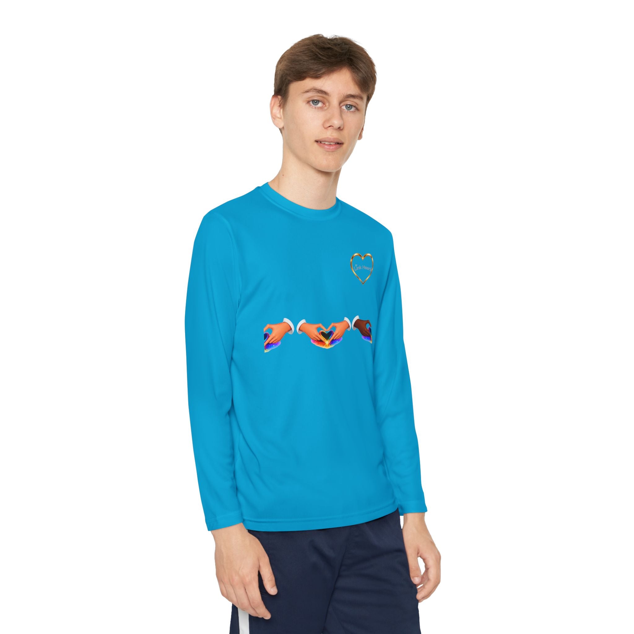 Link Hearts™ Youth Long Sleeve Tee – Rainbow Hand Heart Design (Love Unity)