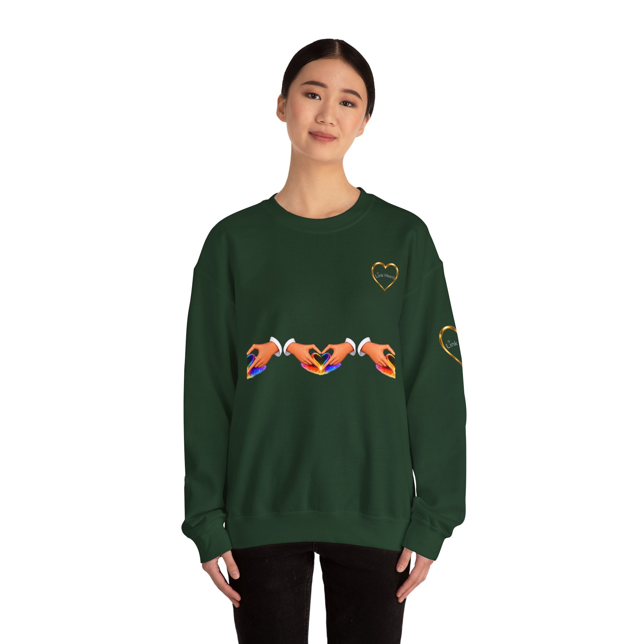 Heart Hands Crewneck Sweatshirt — Rainbow Heart Hand Gesture Pullover