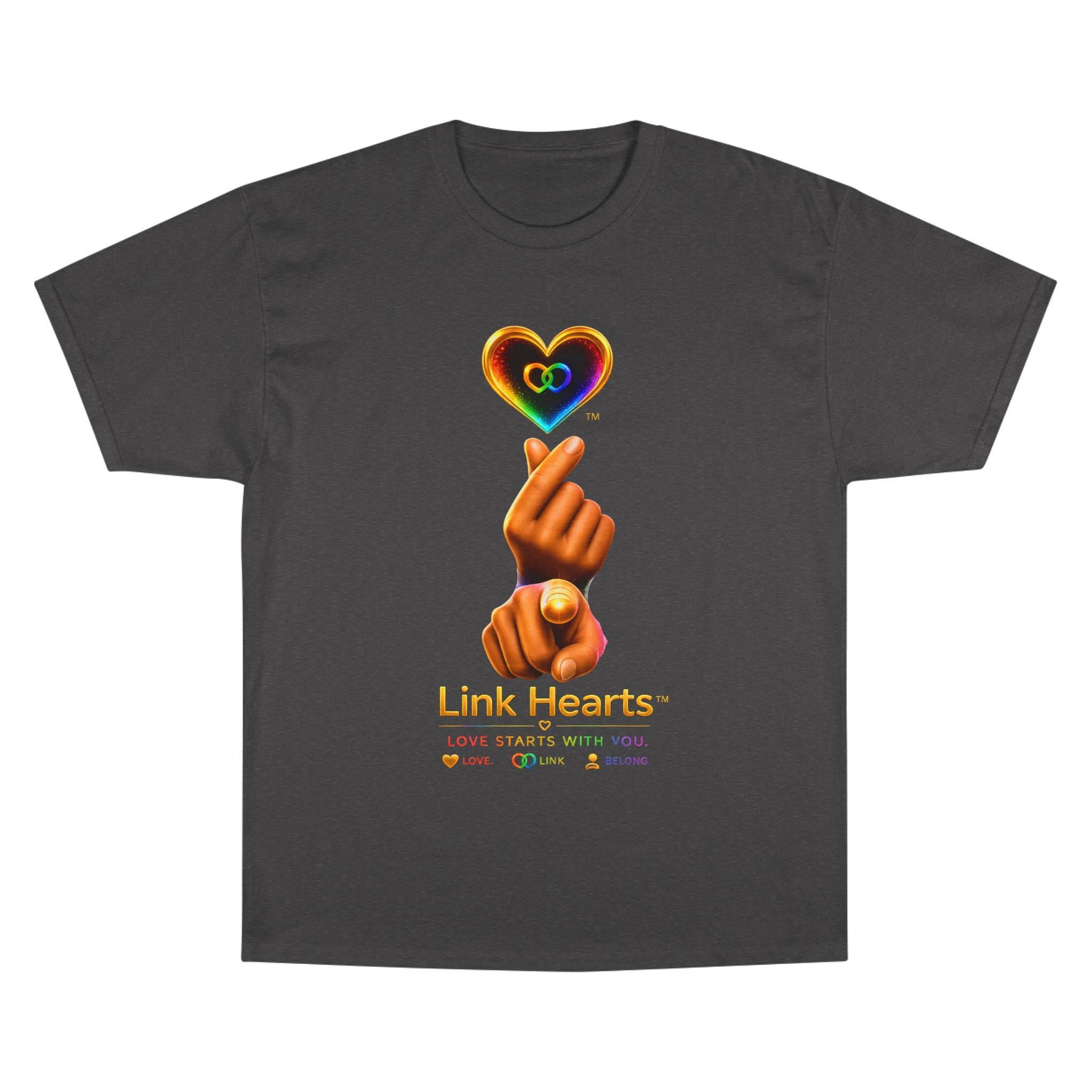 Link Hearts™ T-Shirt — Rainbow Finger Heart Love Graphic Tee