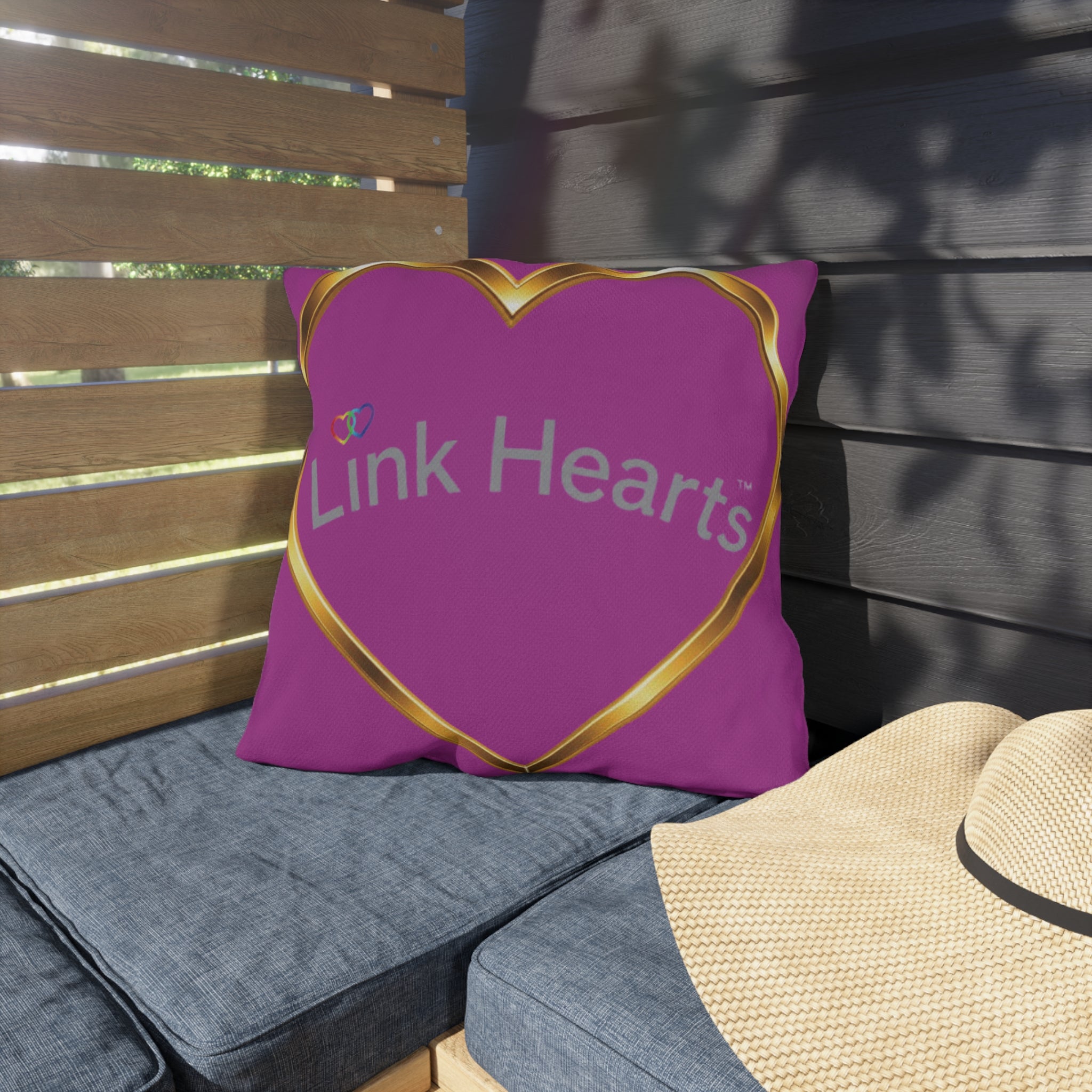 Link Hearts Outdoor Pillow — Rainbow Hands Heart Design