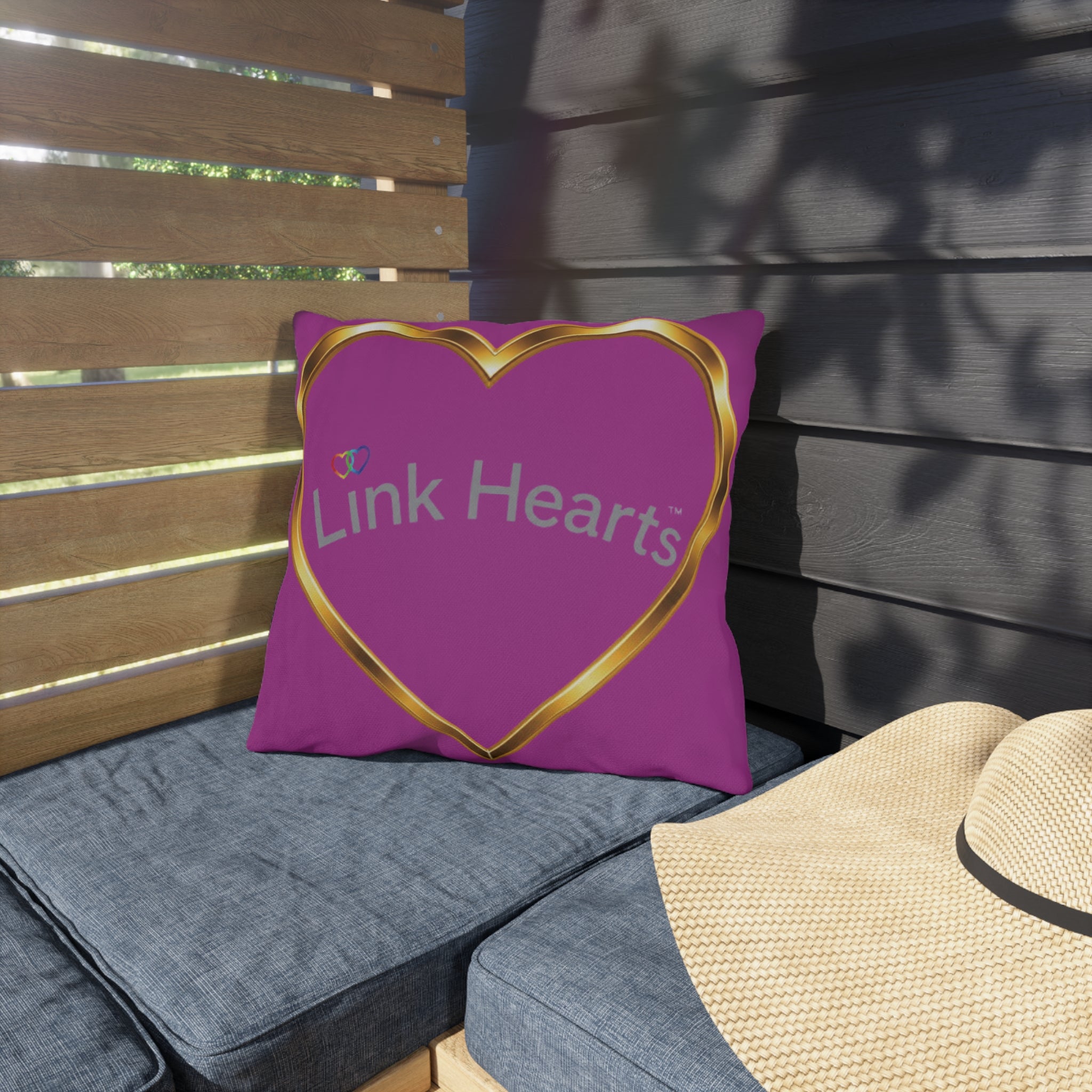 Link Hearts Outdoor Pillow — Rainbow Hands Heart Design