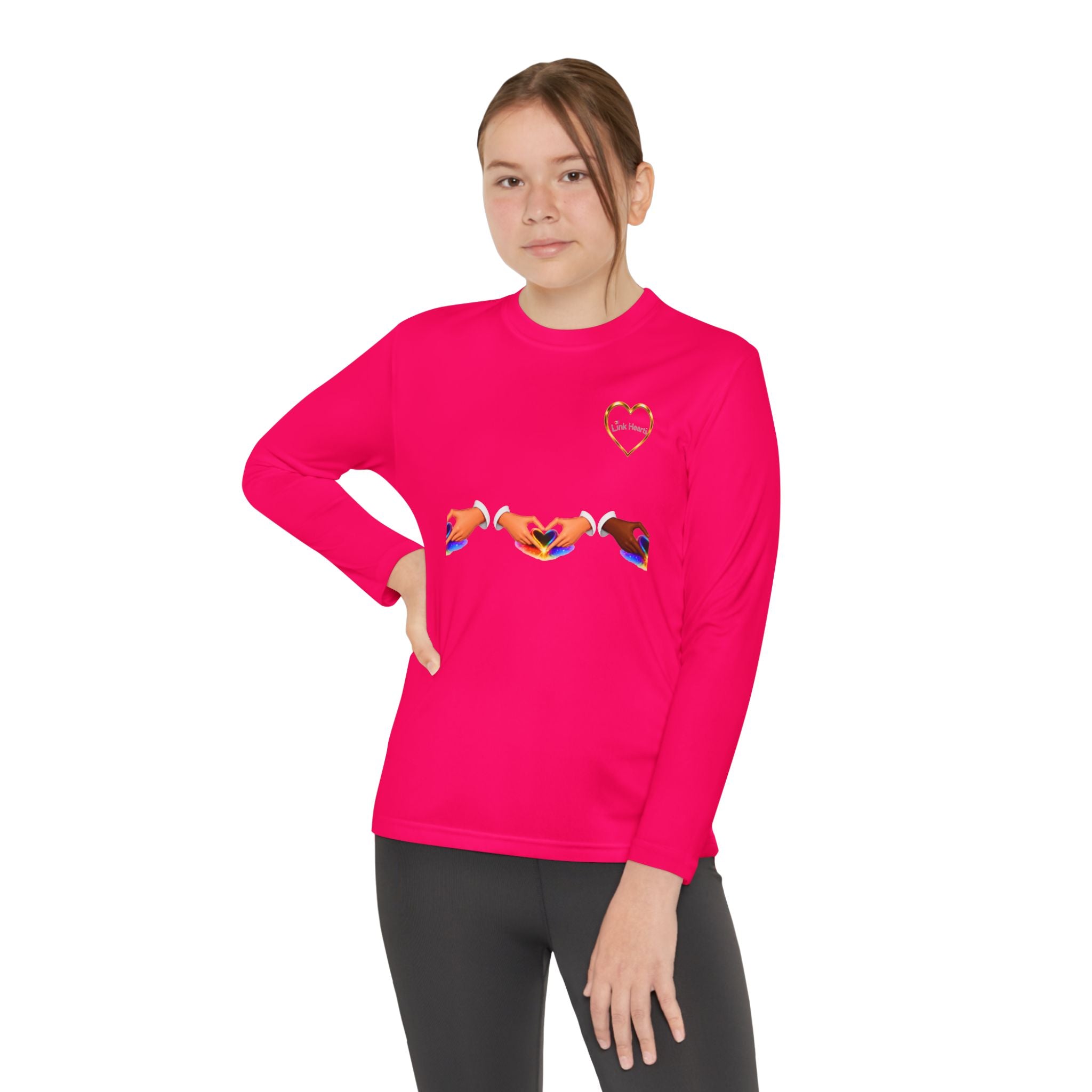 Link Hearts™ Youth Long Sleeve Tee – Rainbow Hand Heart Design (Love Unity)