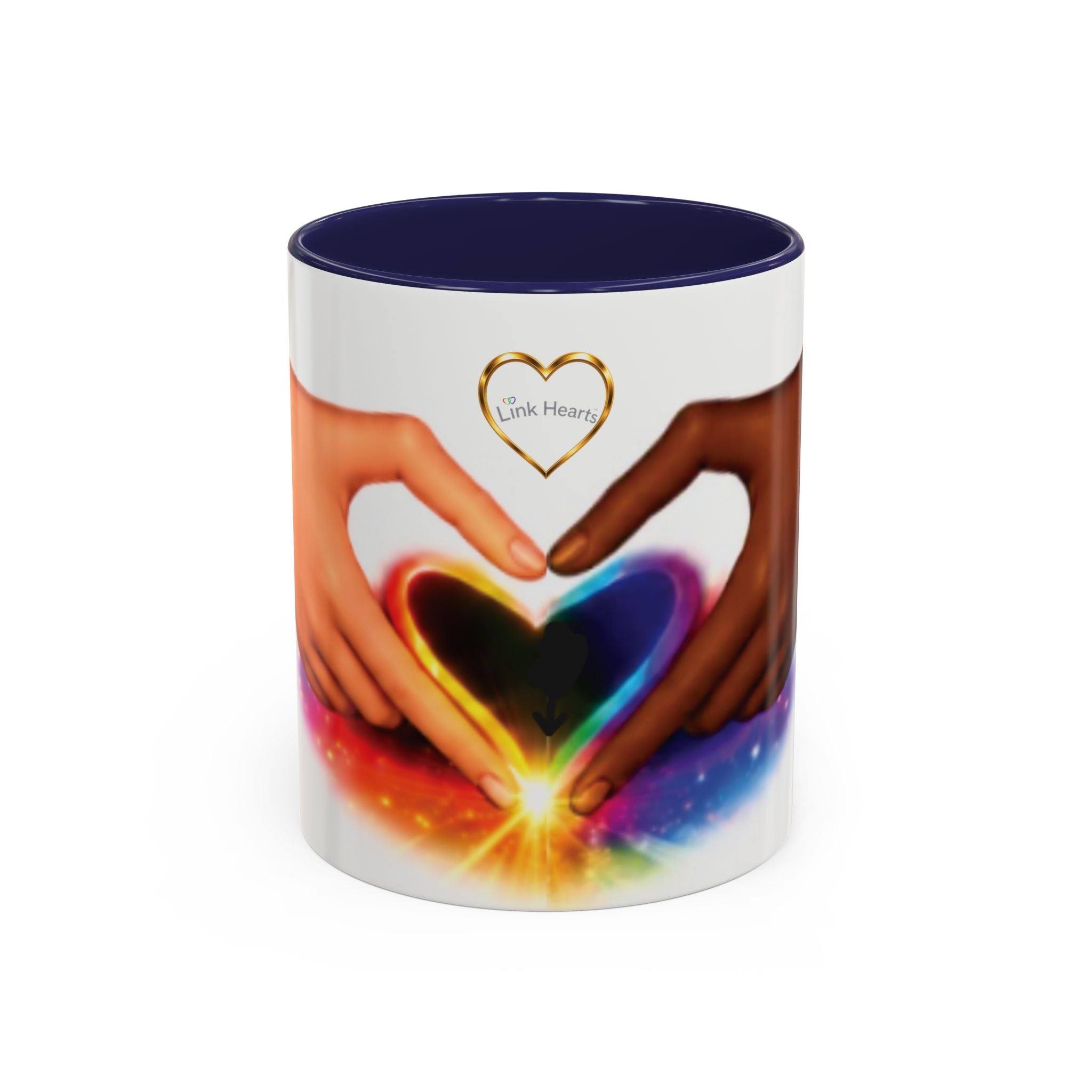 Link Hearts™ Unity Heart Mug. Rainbow Heart Hands Coffee Cup (Love & Unity)