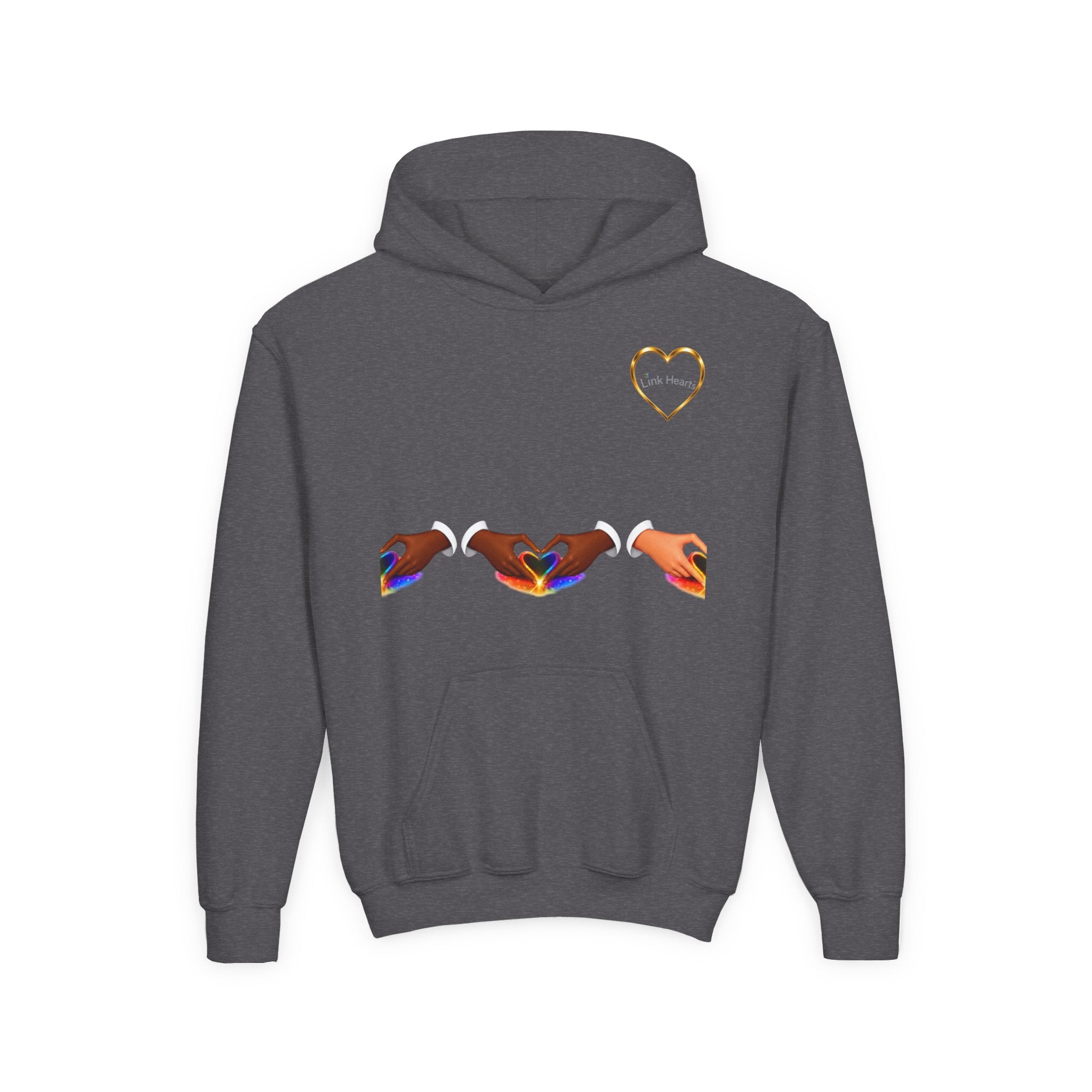 Youth Hoodie — Rainbow Heart Hands Design