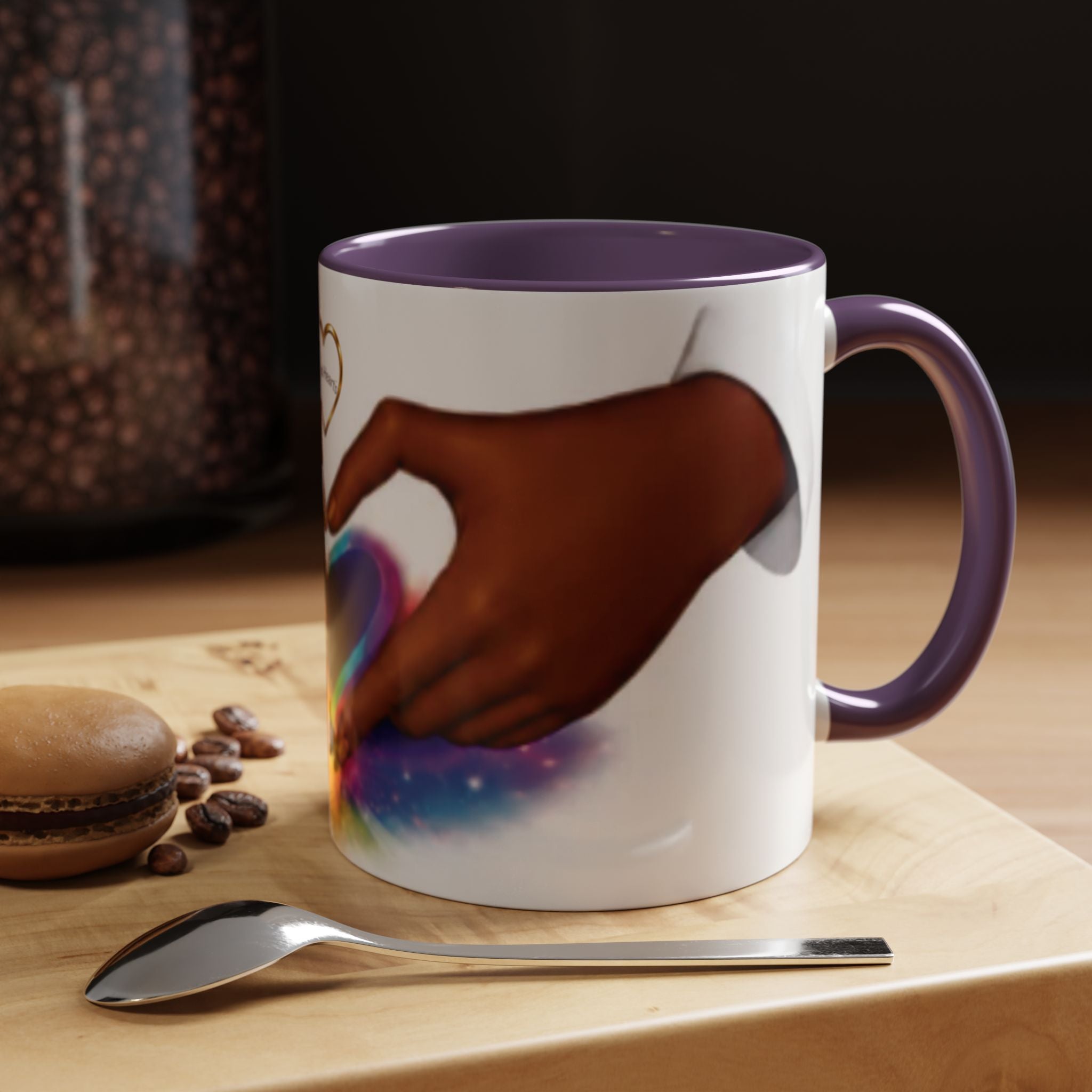Link Hearts™ Unity Heart Mug. Rainbow Heart Hands Coffee Cup (Love & Unity)