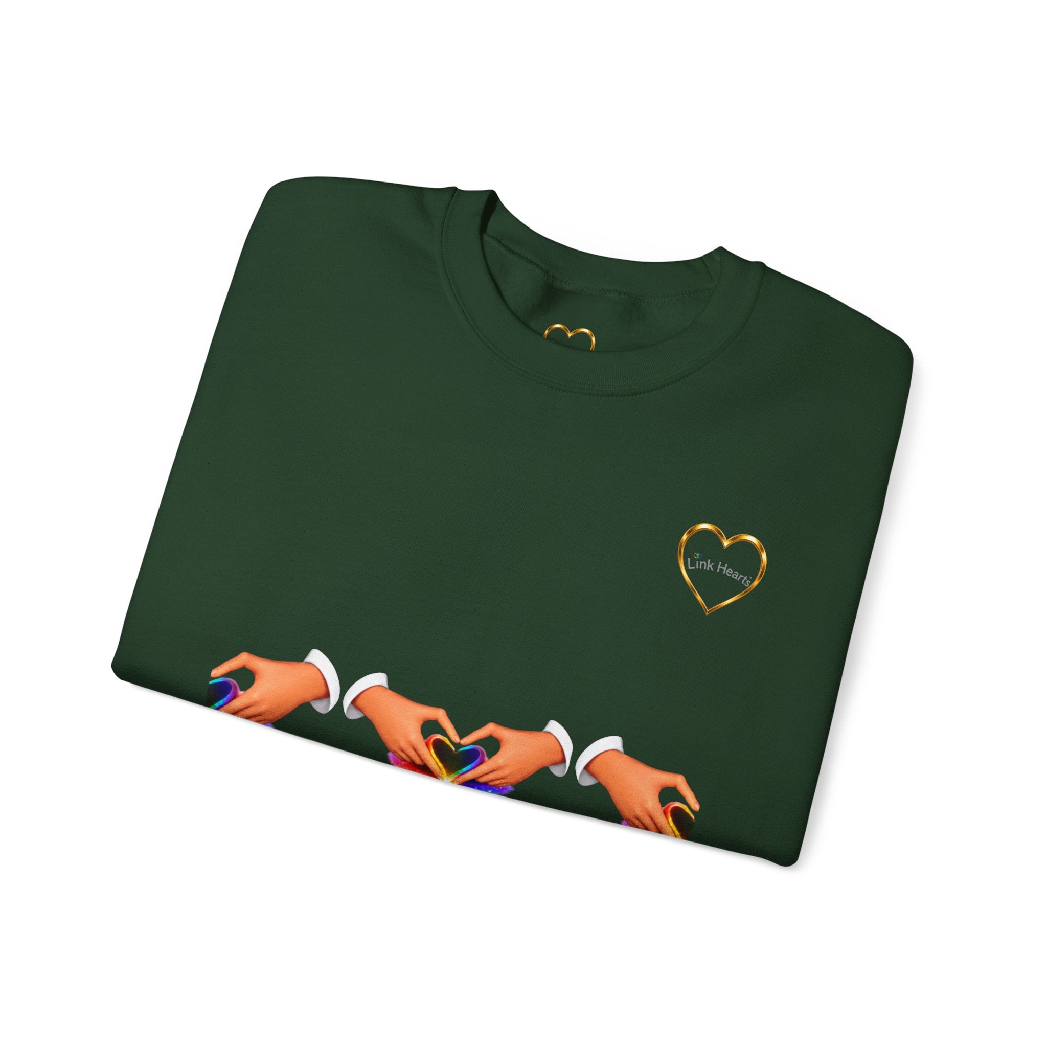 Heart Hands Crewneck Sweatshirt — Rainbow Heart Hand Gesture Pullover