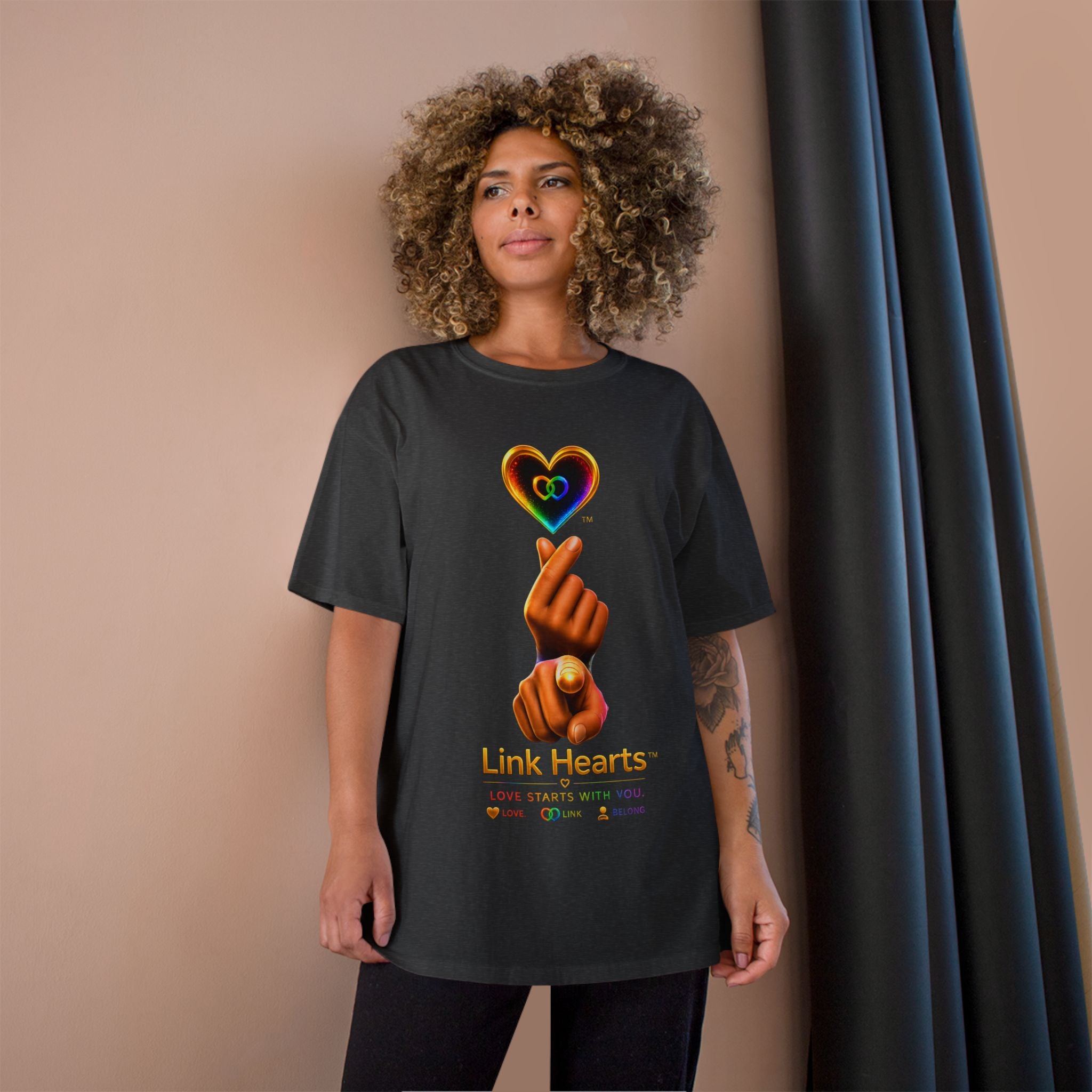 Link Hearts™ T-Shirt — Rainbow Finger Heart Love Graphic Tee