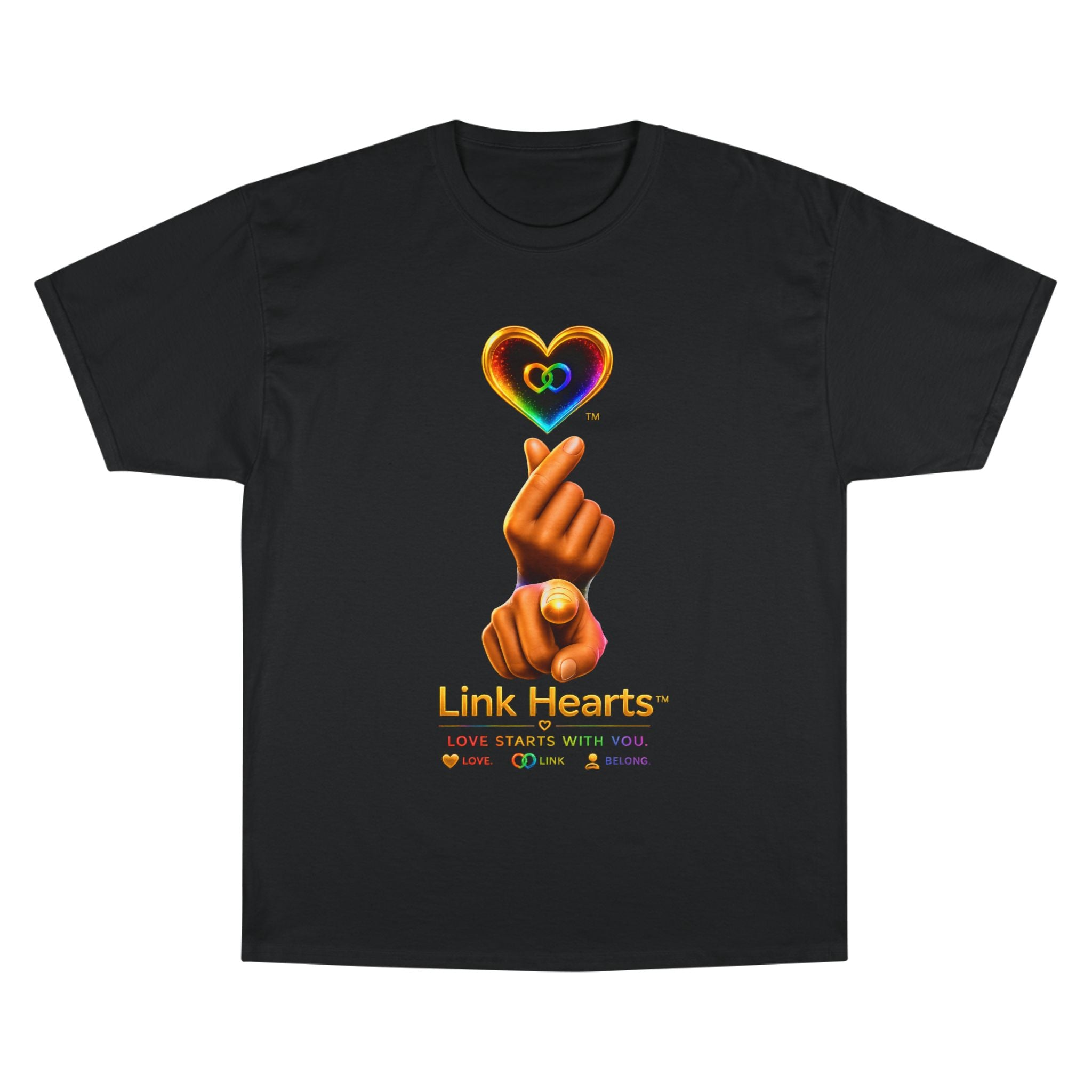Link Hearts™ T-Shirt — Rainbow Finger Heart Love Graphic Tee