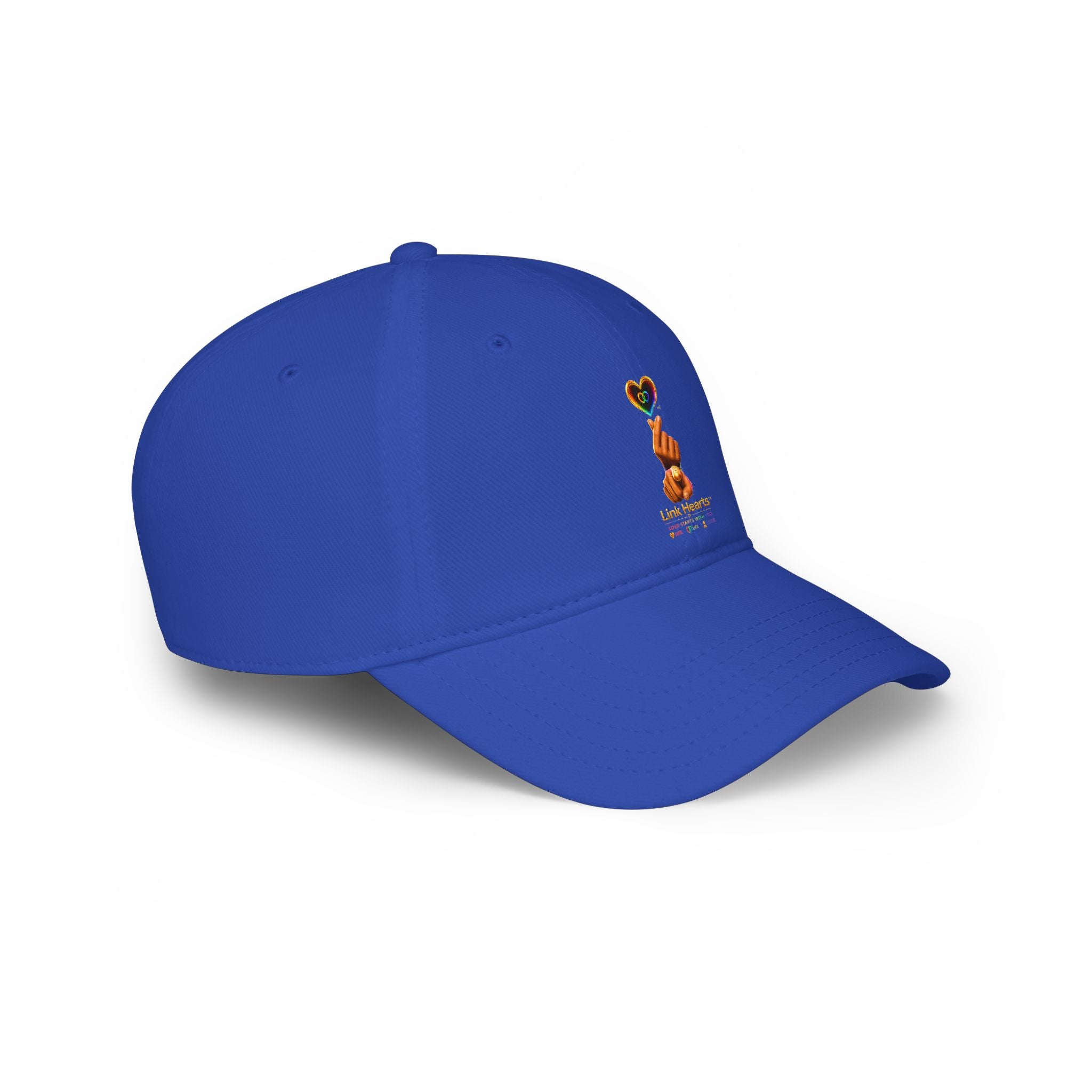 Link Hearts™ — 'Little Hearts' Rainbow Finger Heart Logo Low Profile Baseball Cap — 'Little Hearts' Rainbow Finger Heart Embroidered Cap