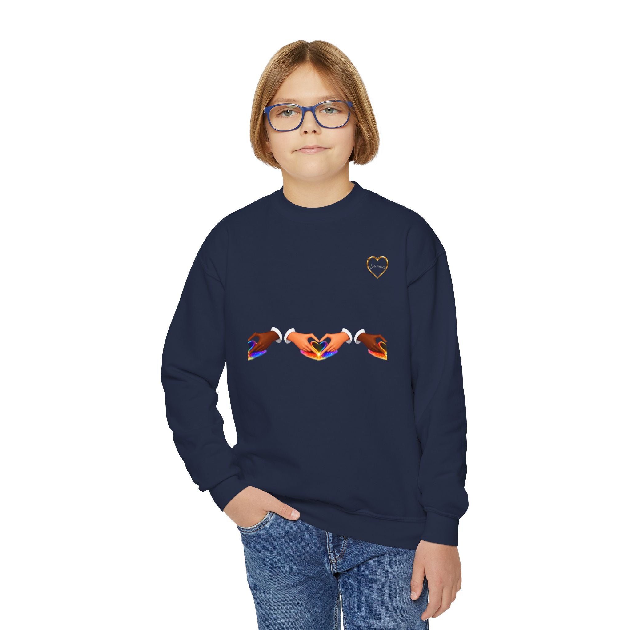 Link Hearts™ Youth Crewneck Sweatshirt — Kids Graphic Heart Crewneck