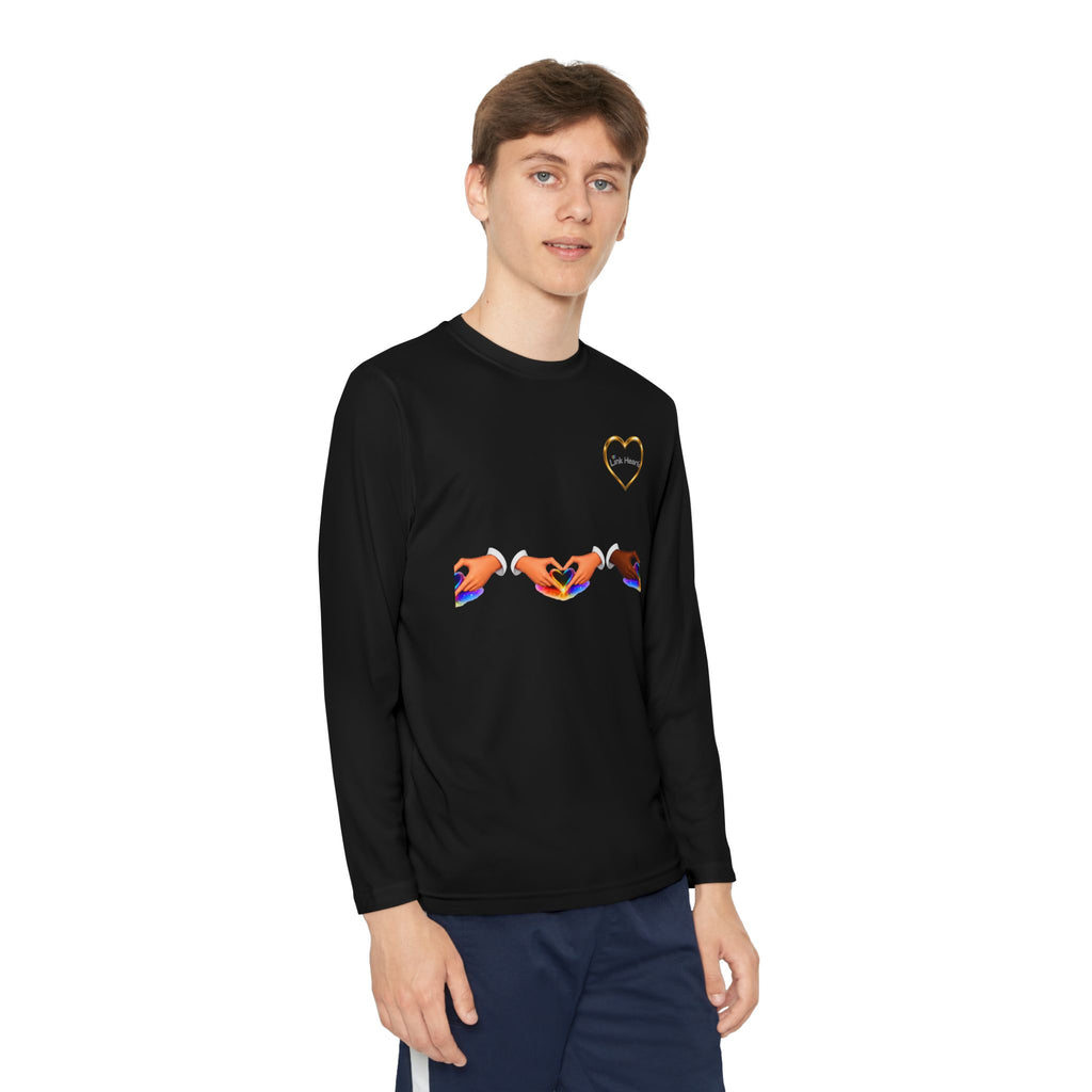 Link Hearts™ Youth Long Sleeve Tee – Rainbow Hand Heart Design (Love Unity)