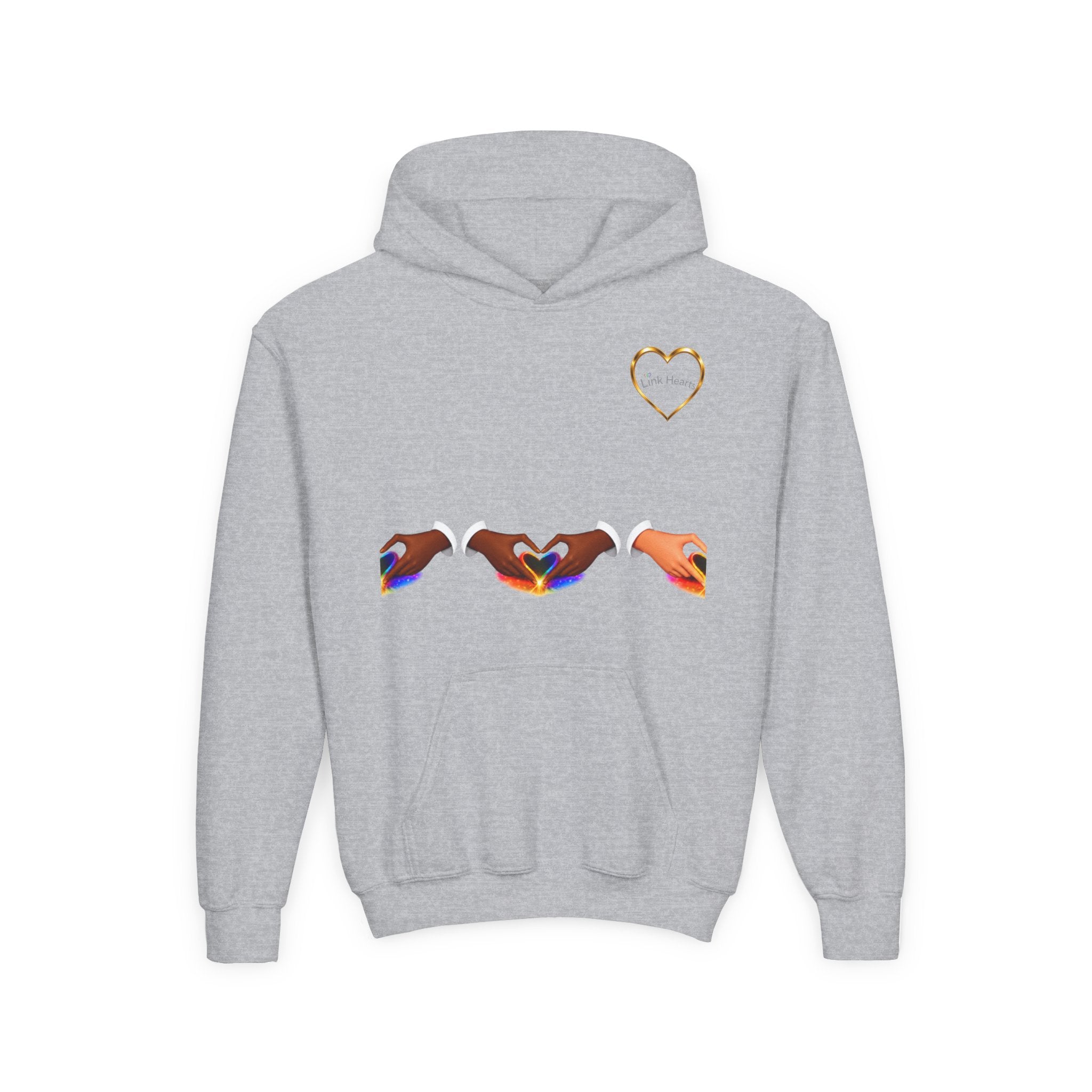 Youth Hoodie — Rainbow Heart Hands Design