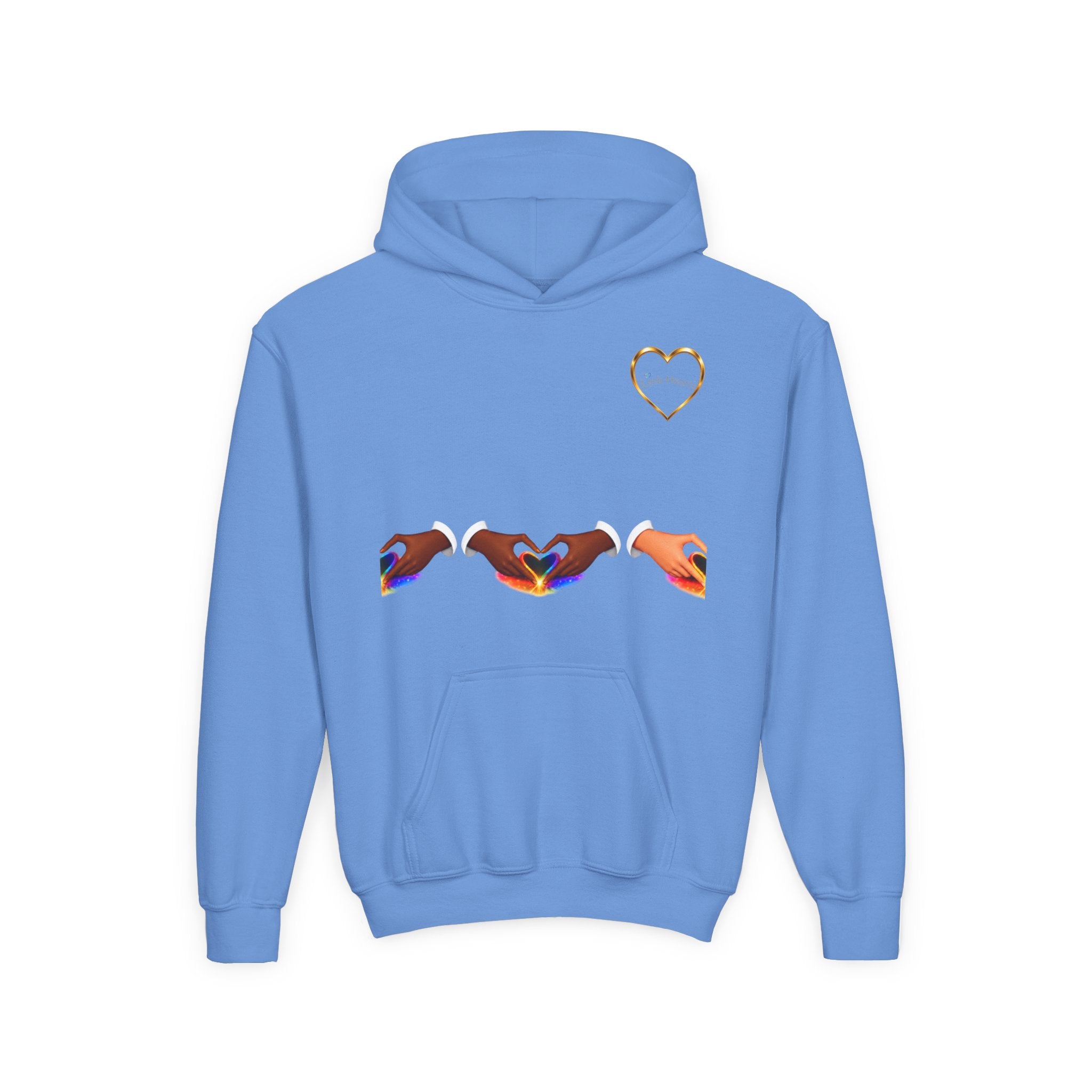 Youth Hoodie — Rainbow Heart Hands Design