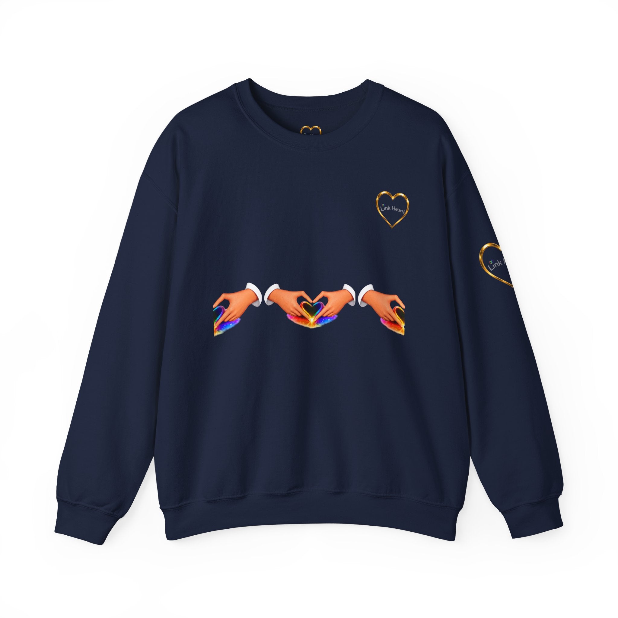 Heart Hands Crewneck Sweatshirt — Rainbow Heart Hand Gesture Pullover