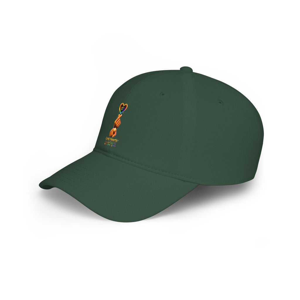 Link Hearts™ — 'Little Hearts' Rainbow Finger Heart Logo Low Profile Baseball Cap — 'Little Hearts' Rainbow Finger Heart Embroidered Cap