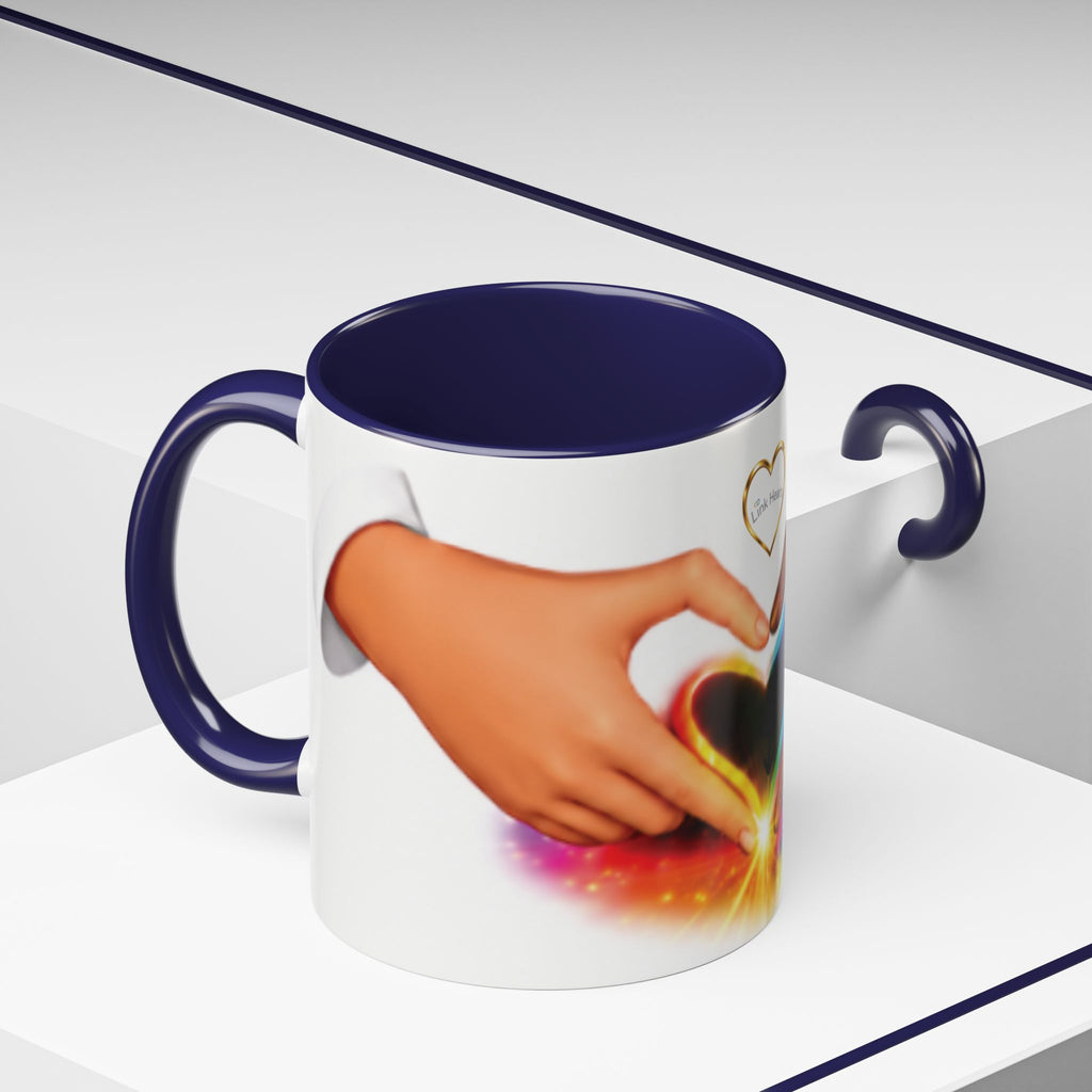 Link Hearts™ Unity Heart Mug. Rainbow Heart Hands Coffee Cup (Love & Unity)