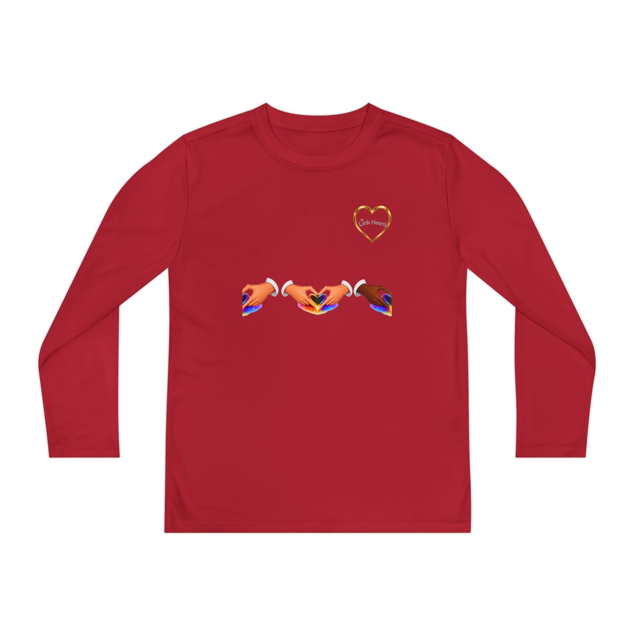 Link Hearts™ Youth Long Sleeve Tee – Rainbow Hand Heart Design (Love Unity)