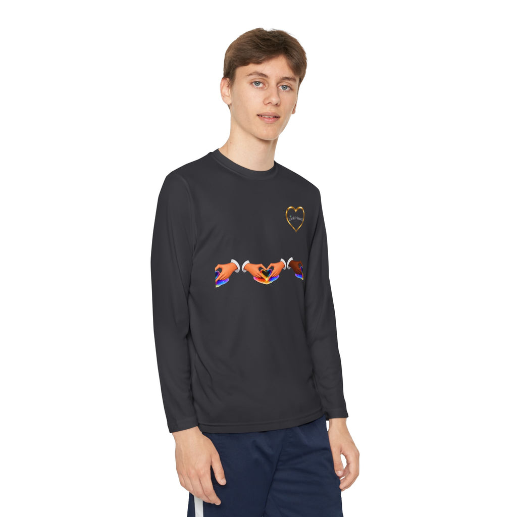 Link Hearts™ Youth Long Sleeve Tee – Rainbow Hand Heart Design (Love Unity)