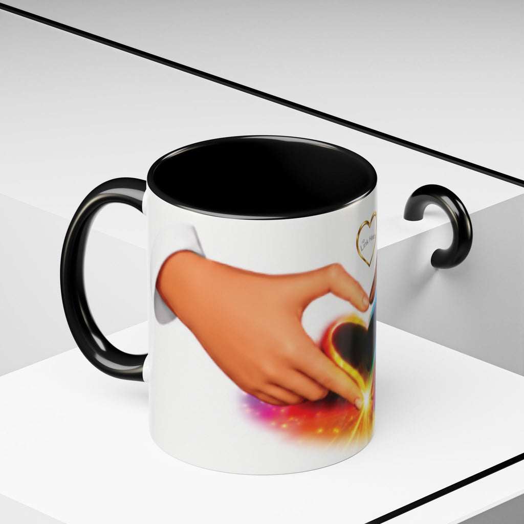 Link Hearts™ Unity Heart Mug. Rainbow Heart Hands Coffee Cup (Love & Unity)
