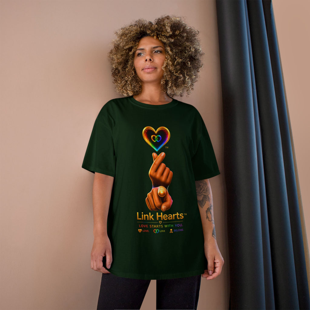 Link Hearts™ T-Shirt — Rainbow Finger Heart Love Graphic Tee