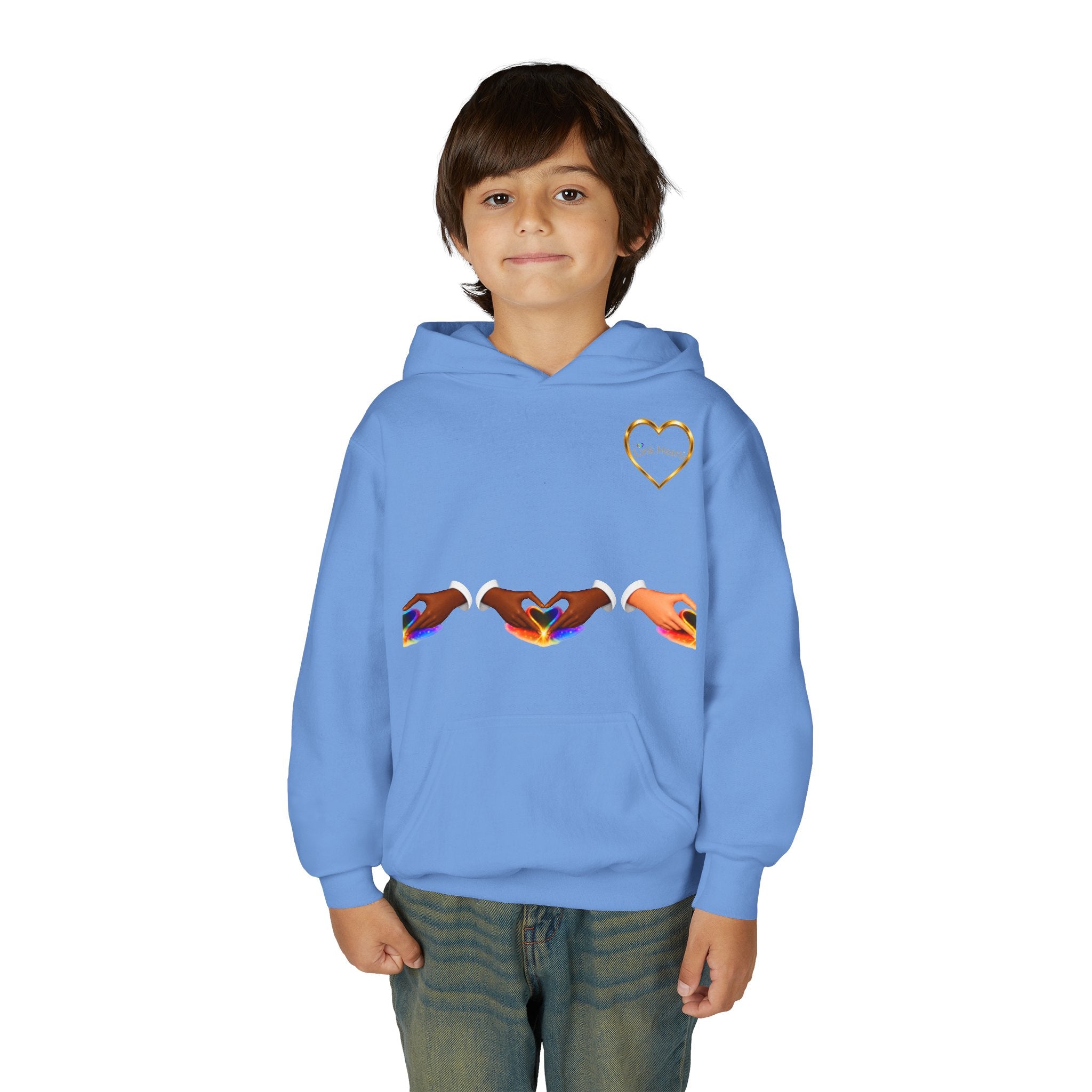 Youth Hoodie — Rainbow Heart Hands Design