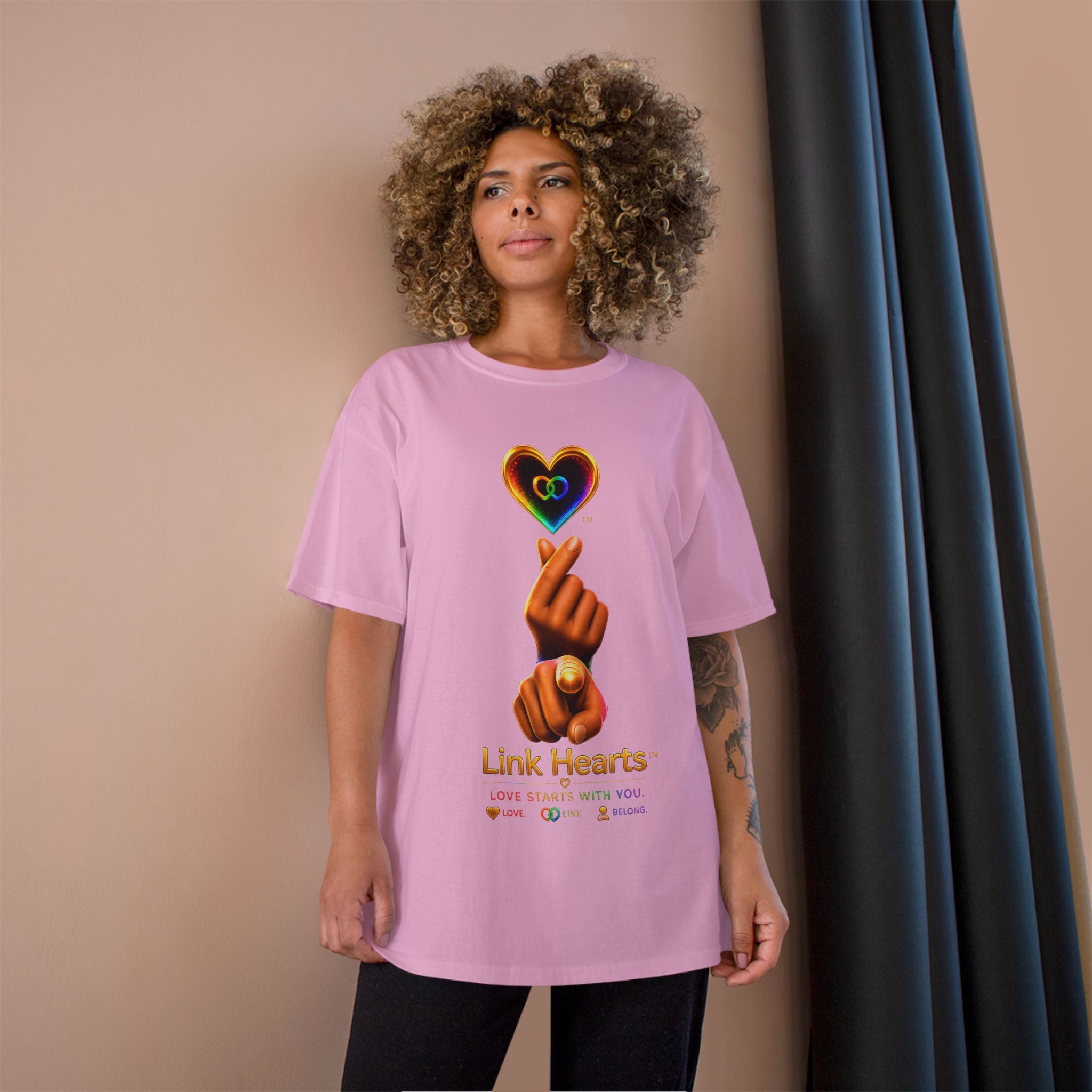 Link Hearts™ T-Shirt — Rainbow Finger Heart Love Graphic Tee