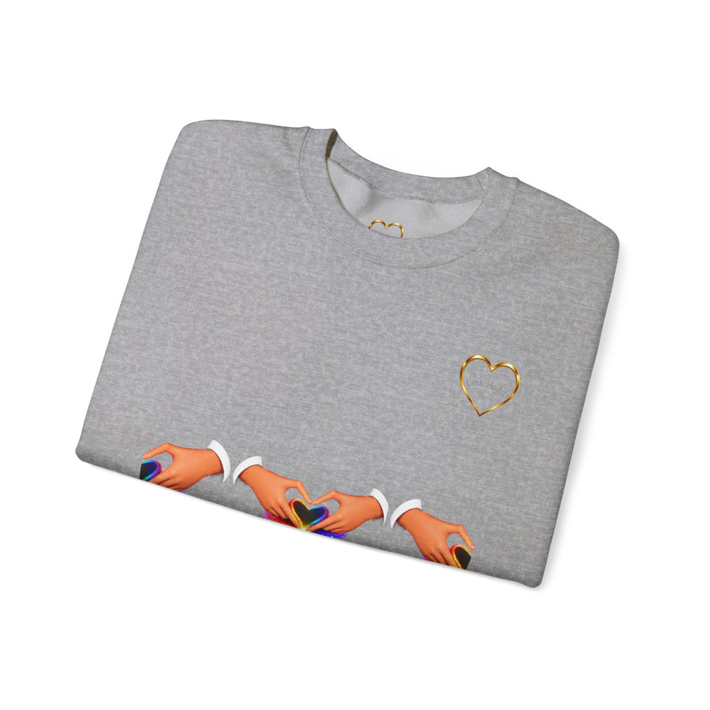 Heart Hands Crewneck Sweatshirt — Rainbow Heart Hand Gesture Pullover