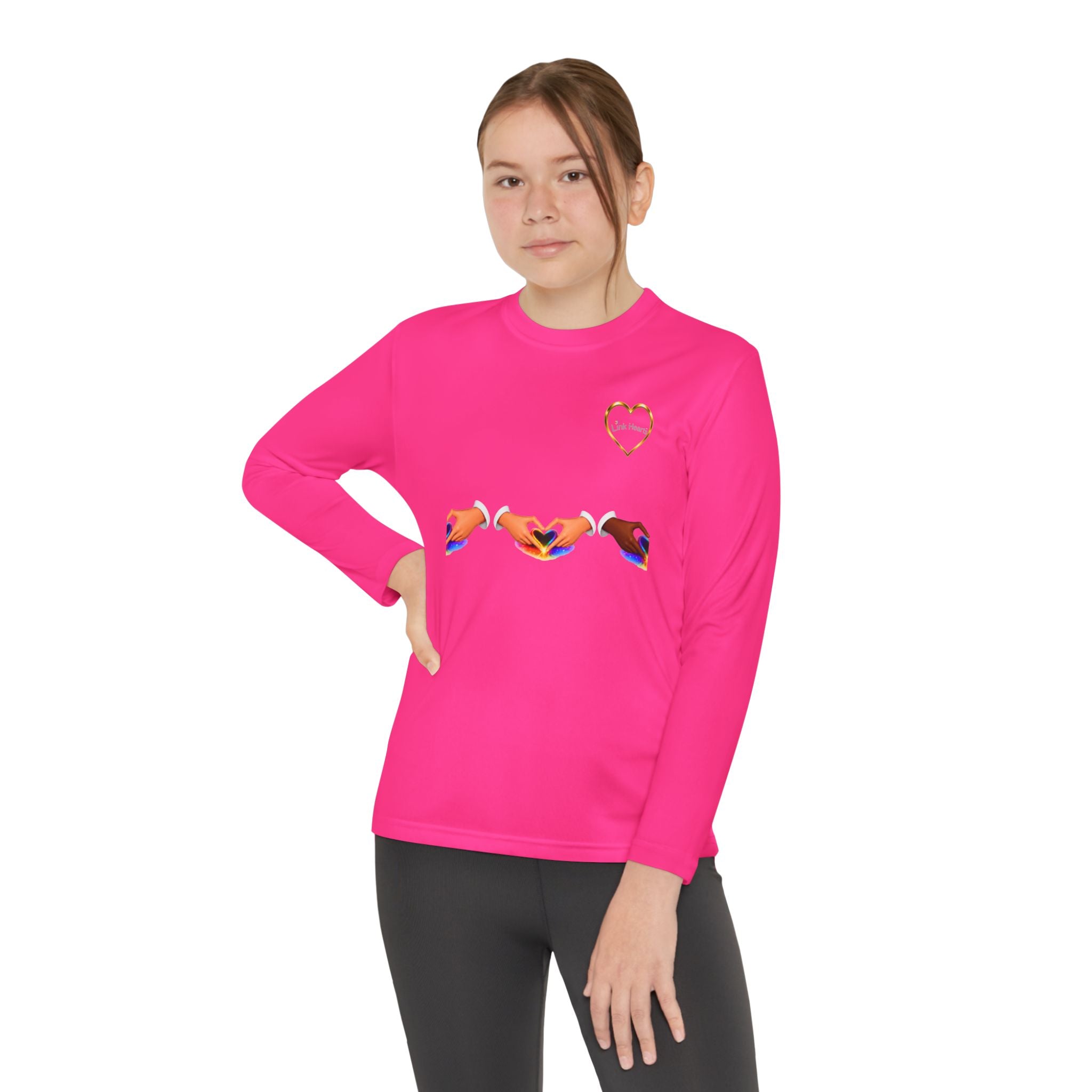 Link Hearts™ Youth Long Sleeve Tee – Rainbow Hand Heart Design (Love Unity)