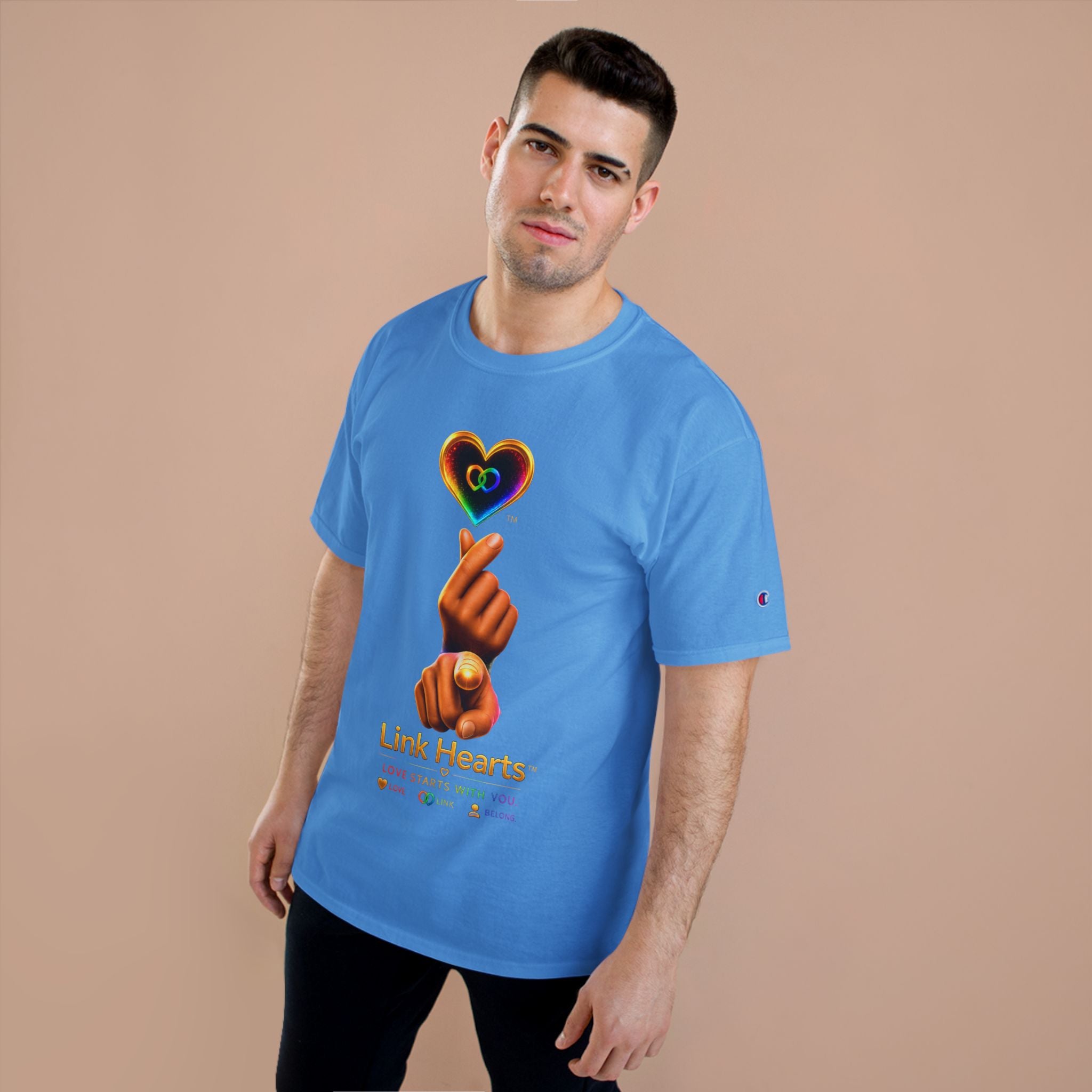Link Hearts™ T-Shirt — Rainbow Finger Heart Love Graphic Tee