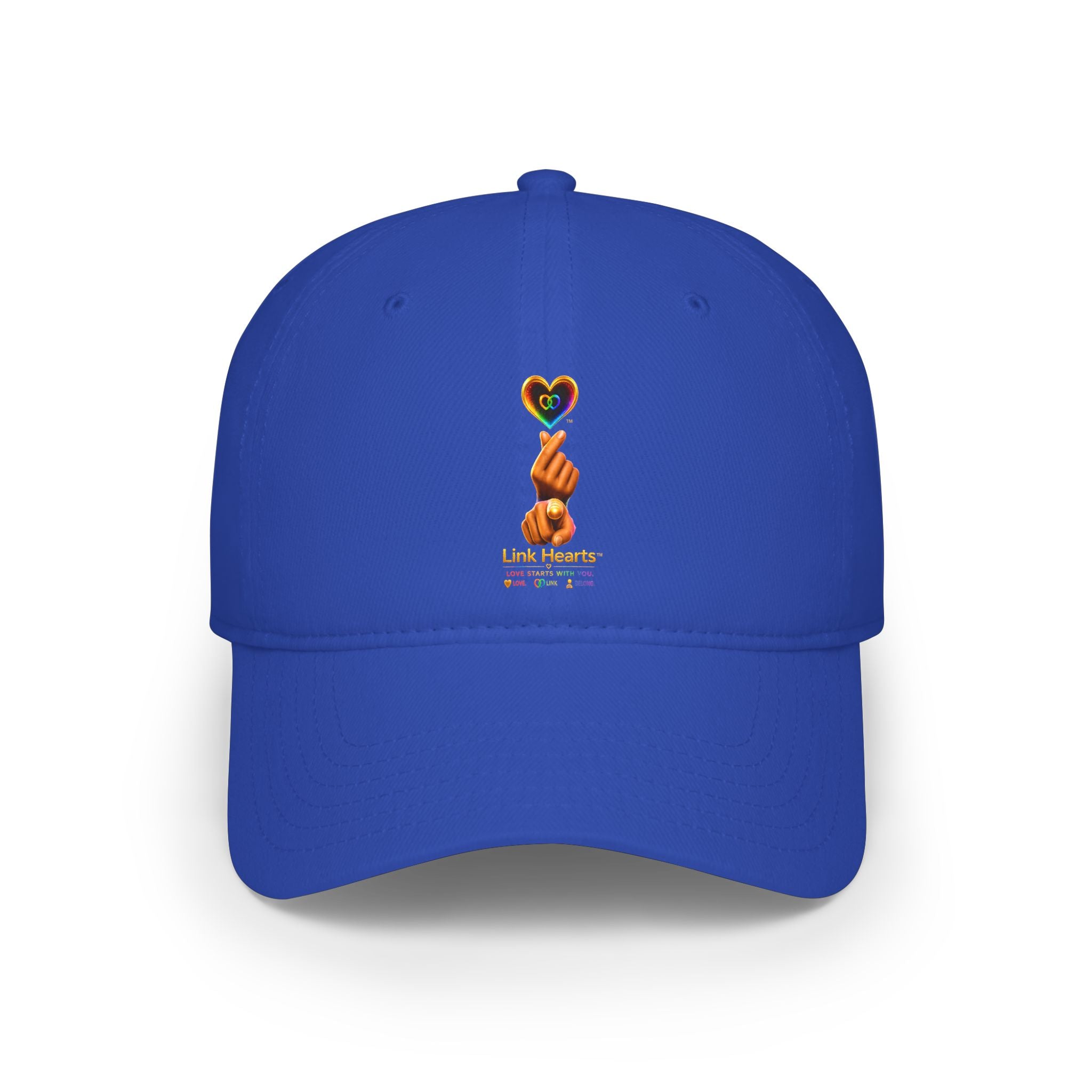 Link Hearts™ — 'Little Hearts' Rainbow Finger Heart Logo Low Profile Baseball Cap — 'Little Hearts' Rainbow Finger Heart Embroidered Cap