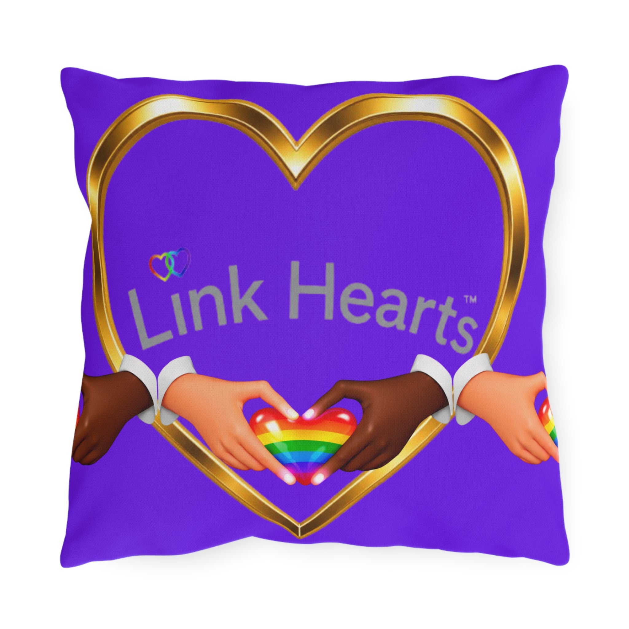 Outdoor Pillow — Link Hearts Rainbow Hands Decorative Cushion