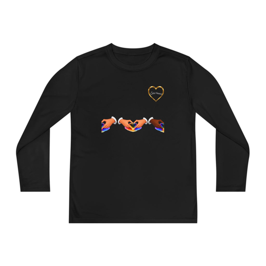 Link Hearts™ Youth Long Sleeve Tee – Rainbow Hand Heart Design (Love Unity)