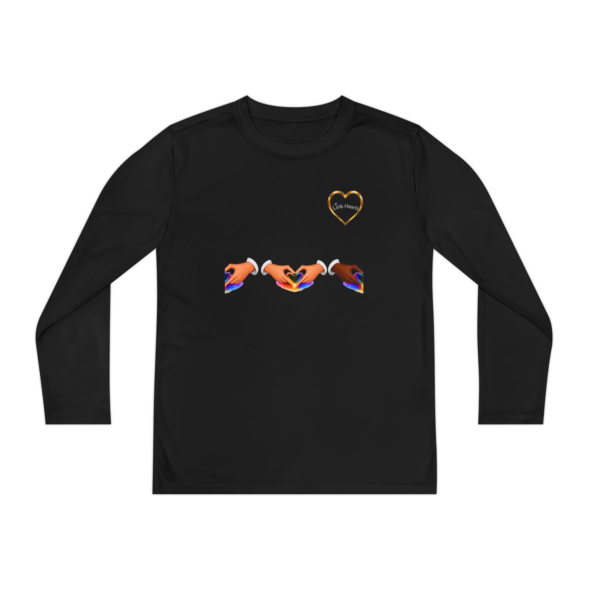 Link Hearts™ Youth Long Sleeve Tee – Rainbow Hand Heart Design (Love Unity)