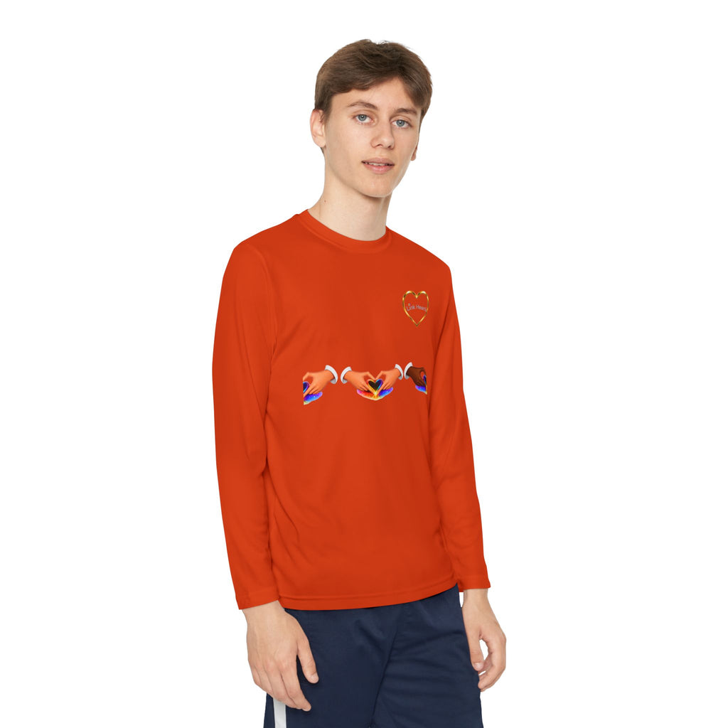 Link Hearts™ Youth Long Sleeve Tee – Rainbow Hand Heart Design (Love Unity)