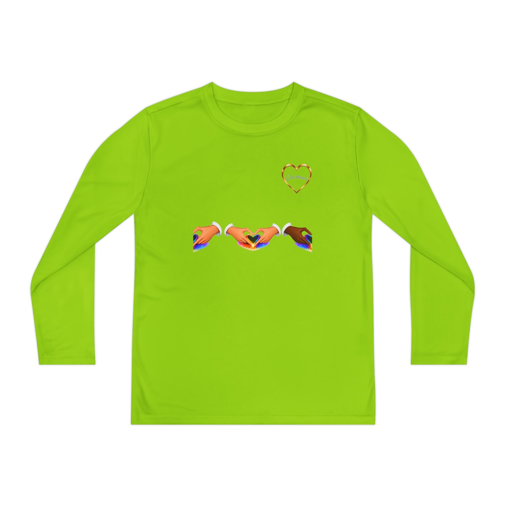 Link Hearts™ Youth Long Sleeve Tee – Rainbow Hand Heart Design (Love Unity)