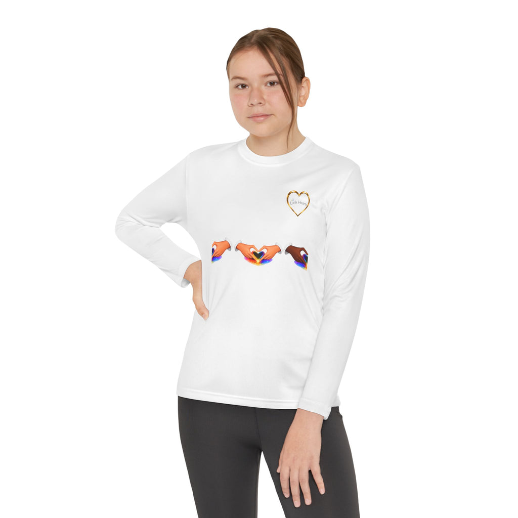 Link Hearts™ Youth Long Sleeve Tee – Rainbow Hand Heart Design (Love Unity)
