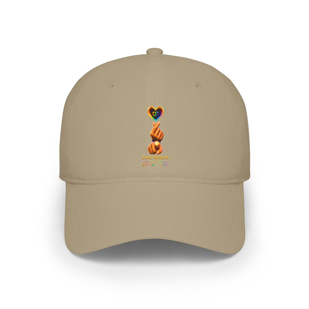 Link Hearts™ — 'Little Hearts' Rainbow Finger Heart Logo Low Profile Baseball Cap — 'Little Hearts' Rainbow Finger Heart Embroidered Cap