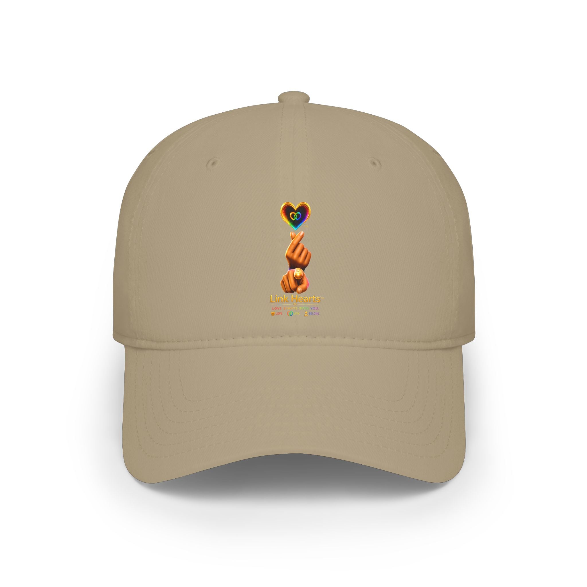 Link Hearts™ — 'Little Hearts' Rainbow Finger Heart Logo Low Profile Baseball Cap — 'Little Hearts' Rainbow Finger Heart Embroidered Cap